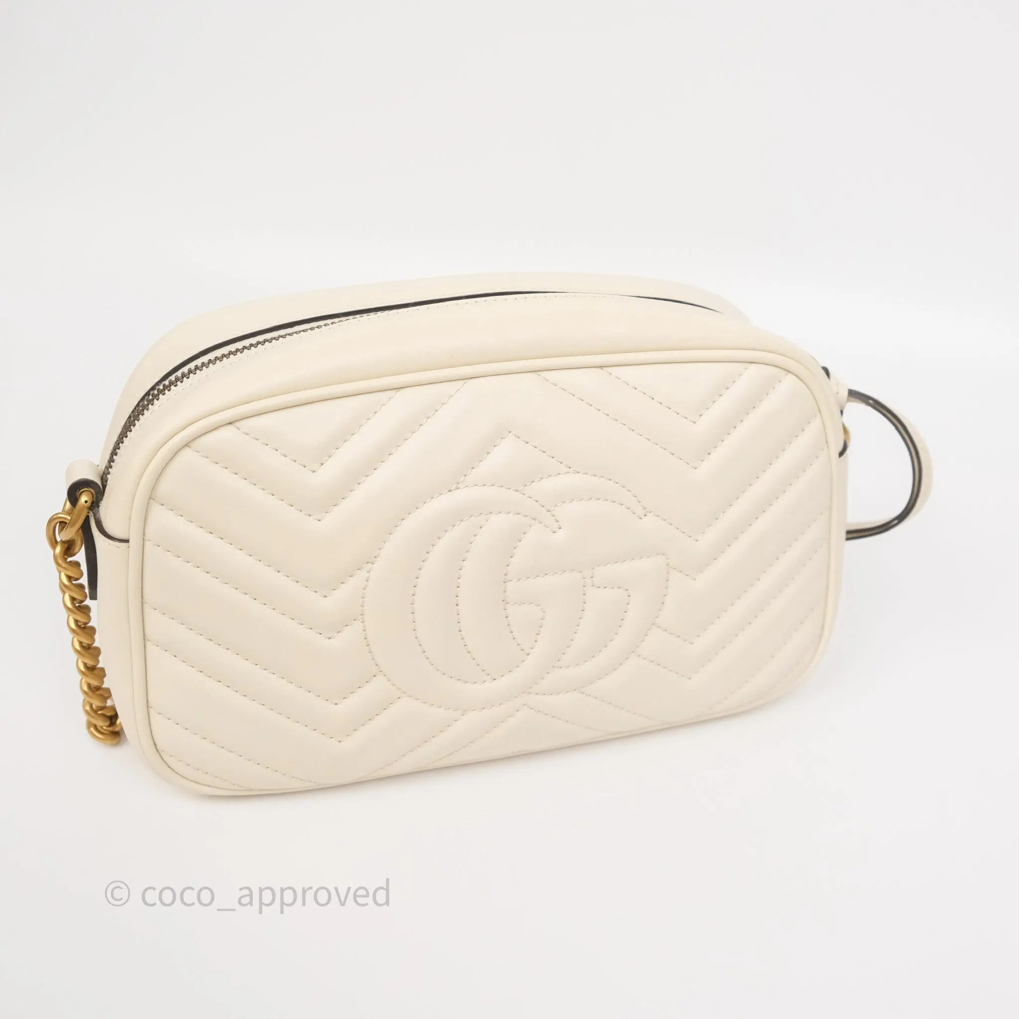 Gucci Small GG Marmont Camera Bag White Calfskin Gold Hardware