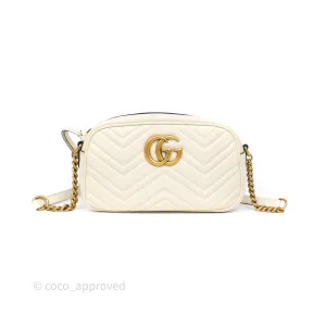 Gucci Small GG Marmont Camera Bag White Calfskin Gold Hardware