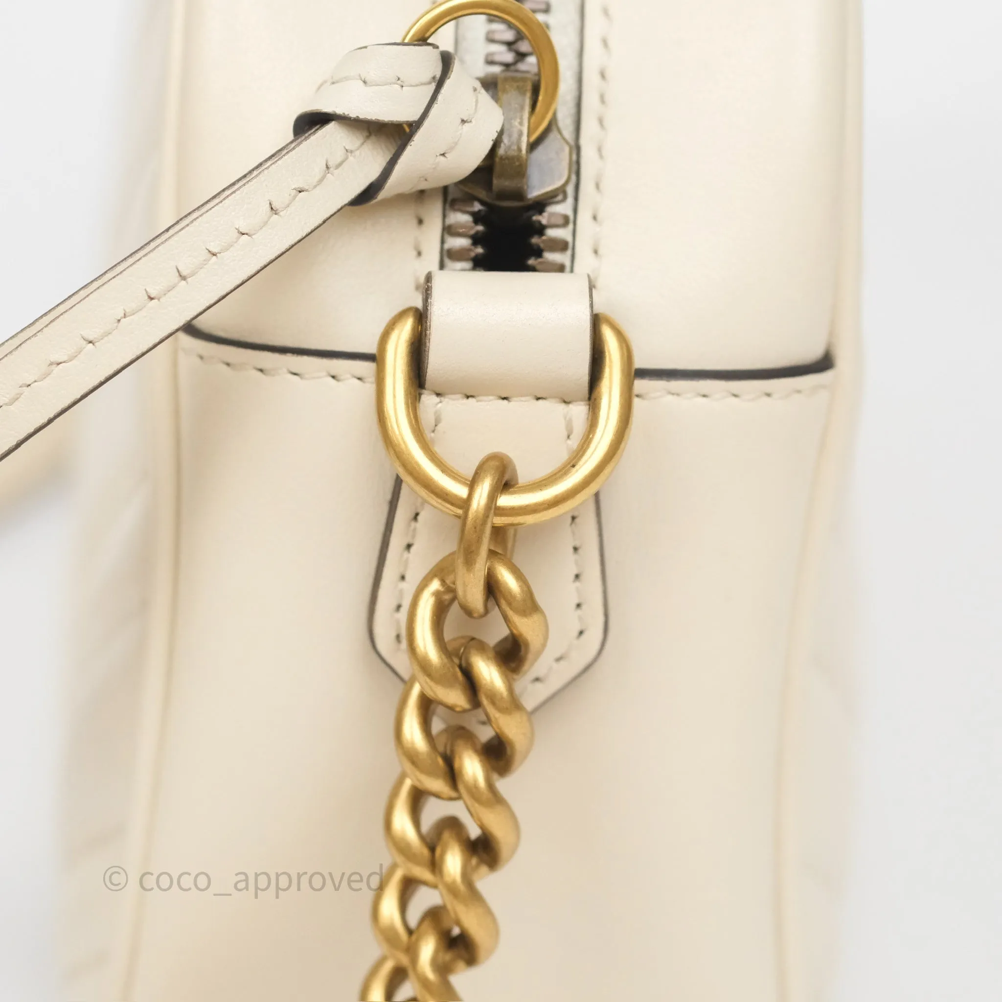 Gucci Small GG Marmont Camera Bag White Calfskin Gold Hardware