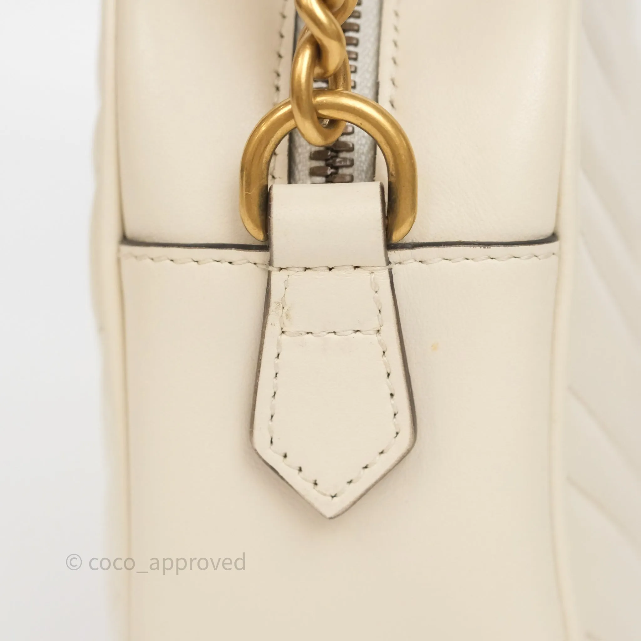 Gucci Small GG Marmont Camera Bag White Calfskin Gold Hardware