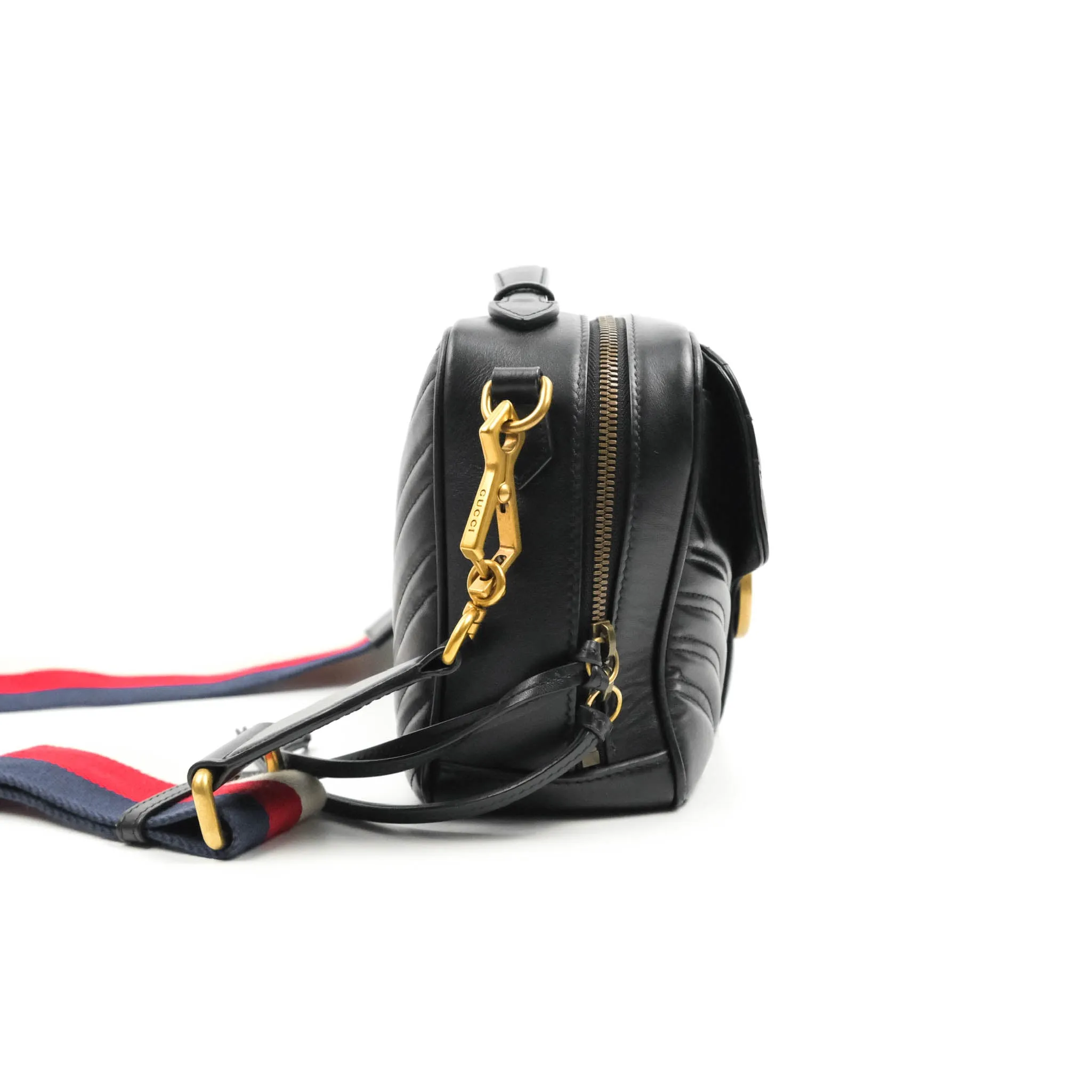 Gucci Small GG Marmont Shoulder Bag Matelasse with Sylvie Web Strap Black