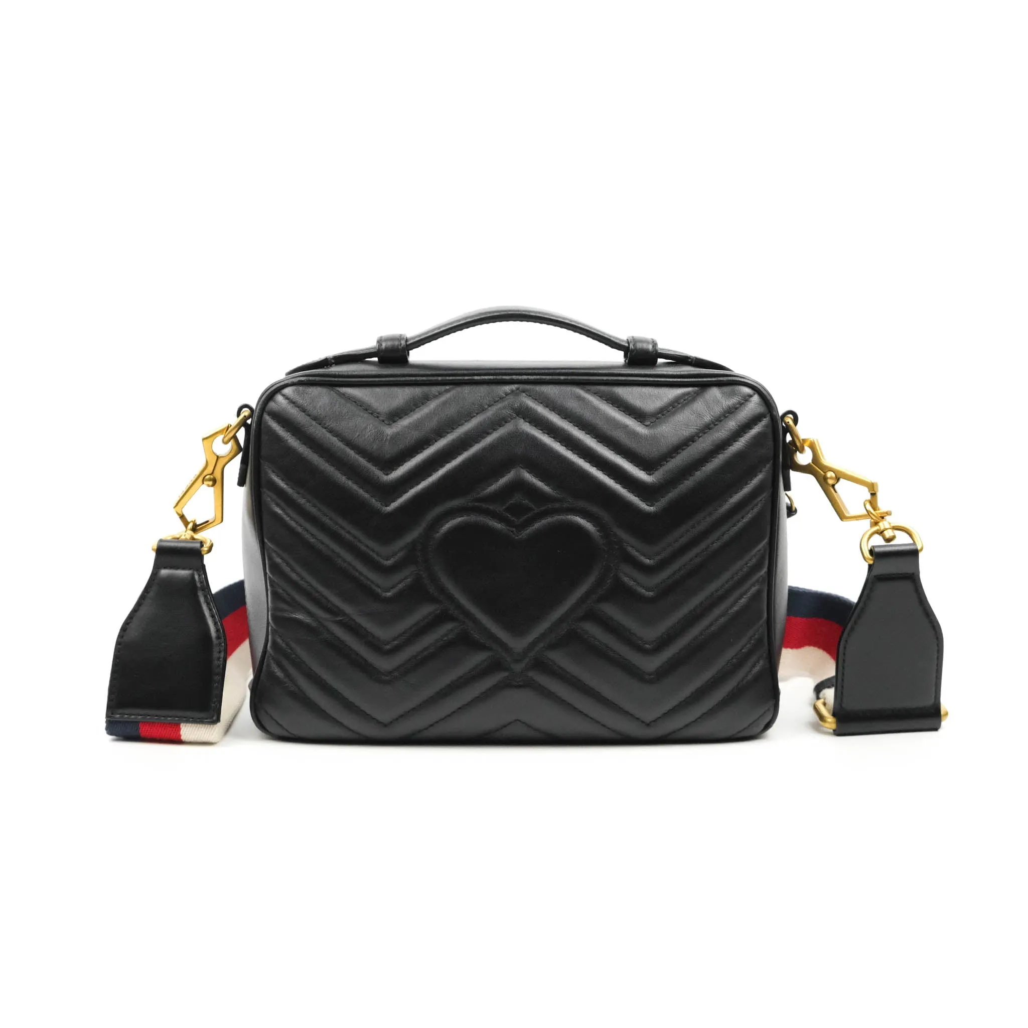 Gucci Small GG Marmont Shoulder Bag Matelasse with Sylvie Web Strap Black