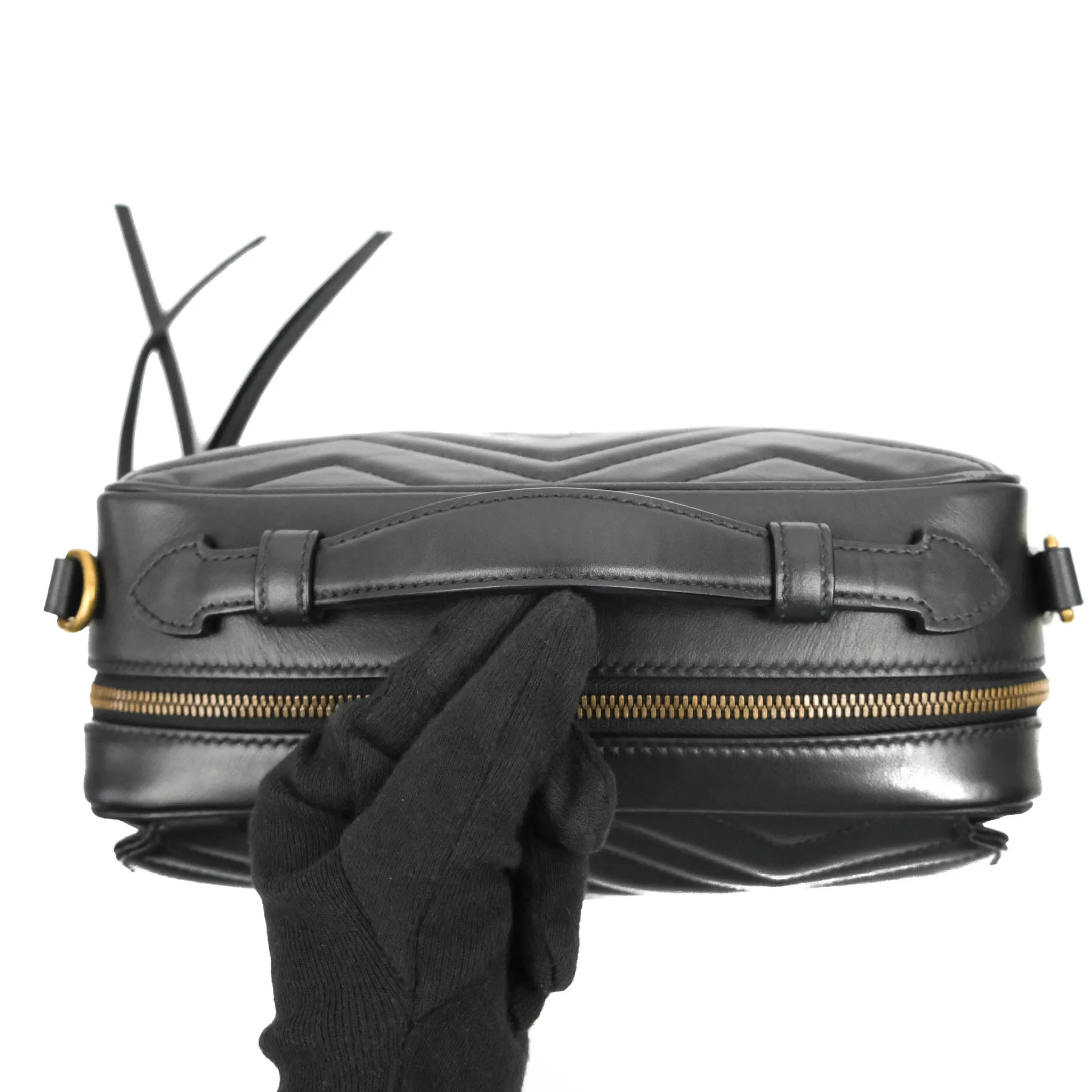 Gucci Small GG Marmont Shoulder Bag Matelasse with Sylvie Web Strap Black