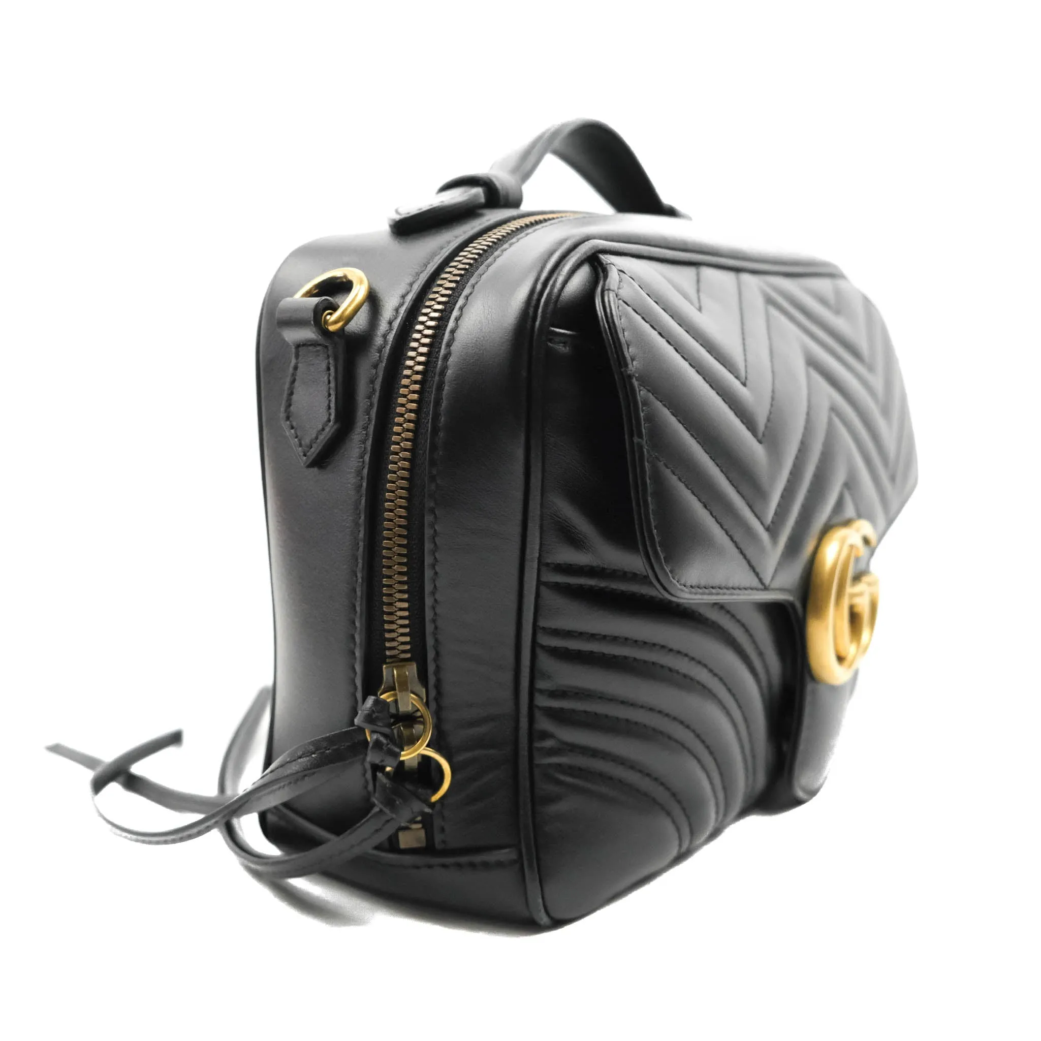 Gucci Small GG Marmont Shoulder Bag Matelasse with Sylvie Web Strap Black