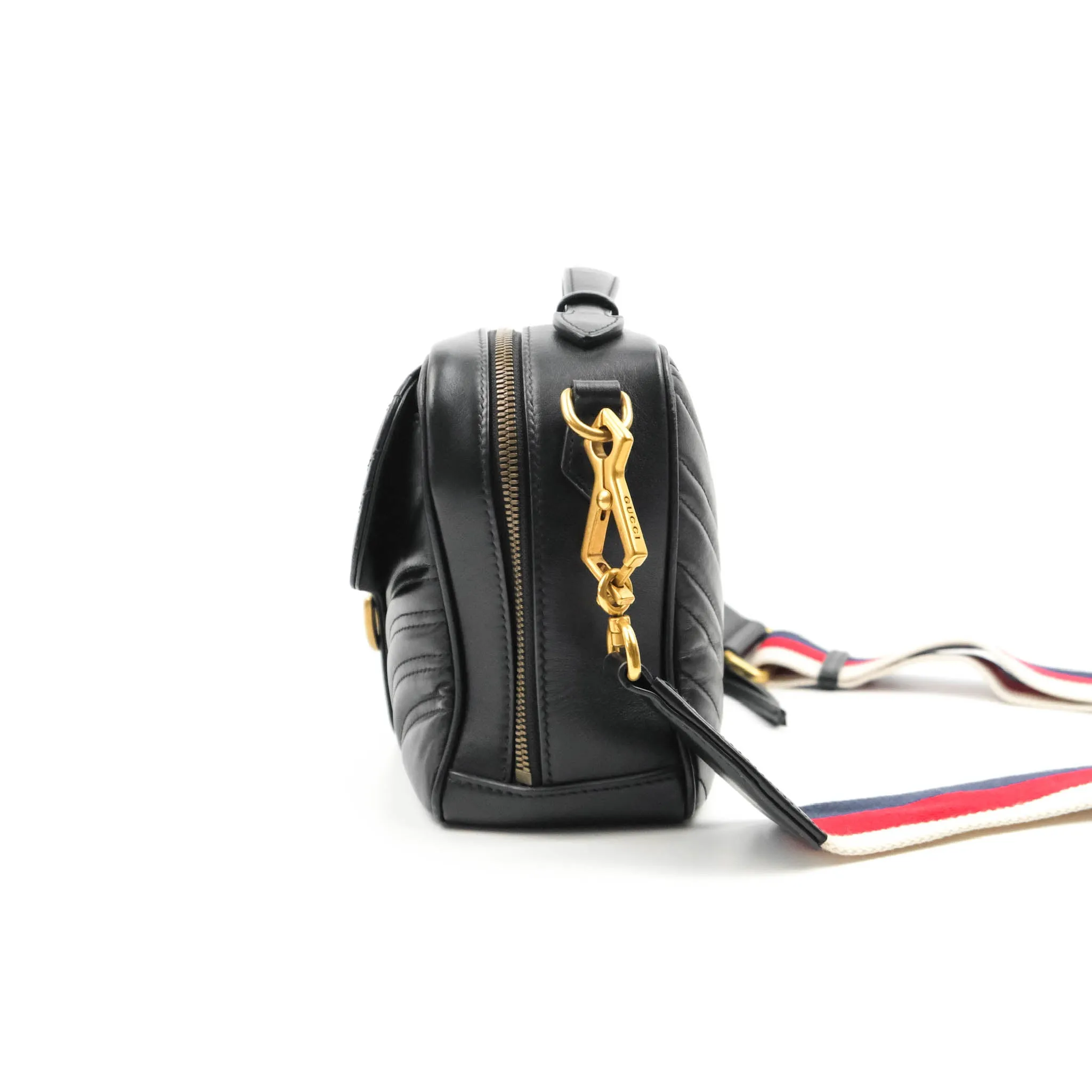 Gucci Small GG Marmont Shoulder Bag Matelasse with Sylvie Web Strap Black