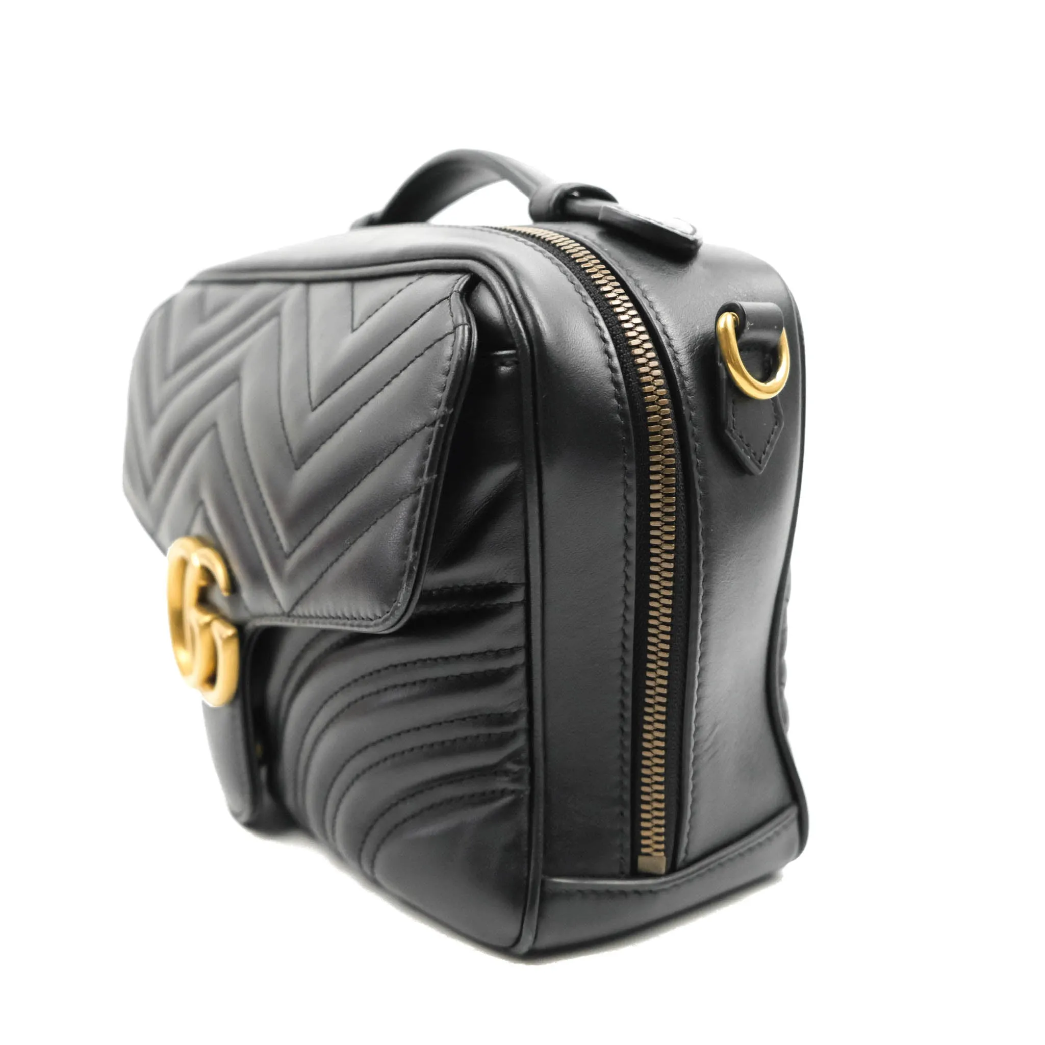 Gucci Small GG Marmont Shoulder Bag Matelasse with Sylvie Web Strap Black