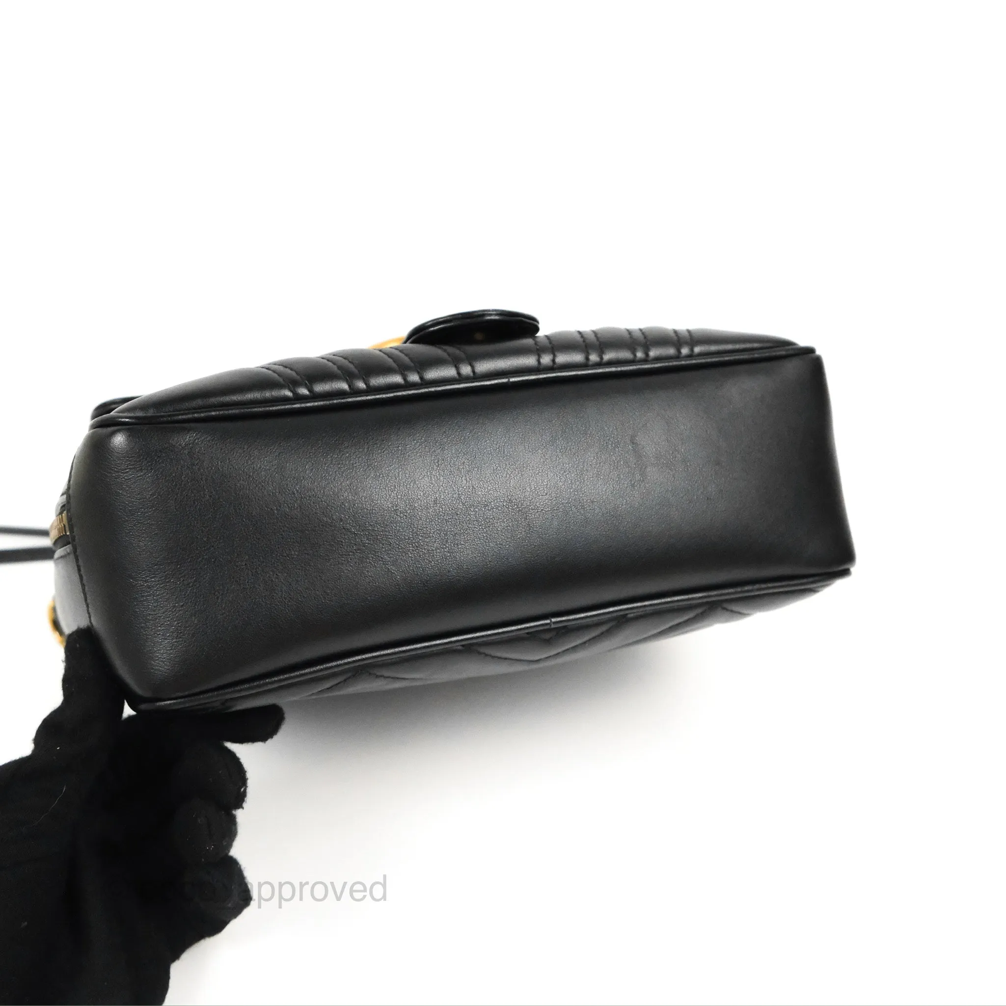 Gucci Small GG Marmont Shoulder Bag Matelasse with Sylvie Web Strap Black