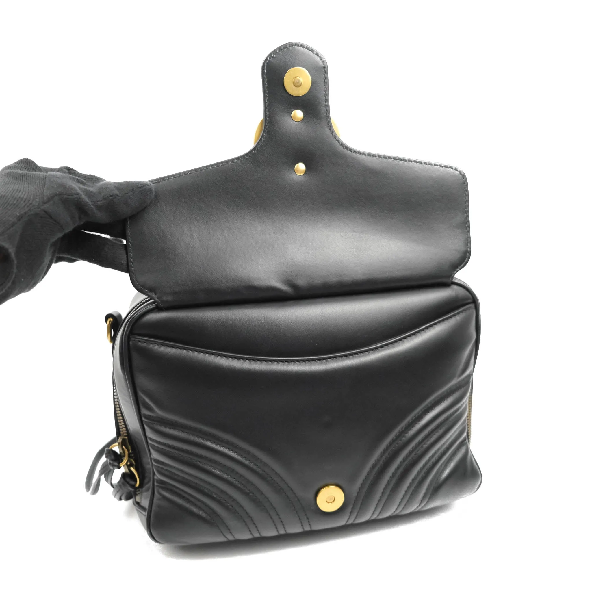 Gucci Small GG Marmont Shoulder Bag Matelasse with Sylvie Web Strap Black