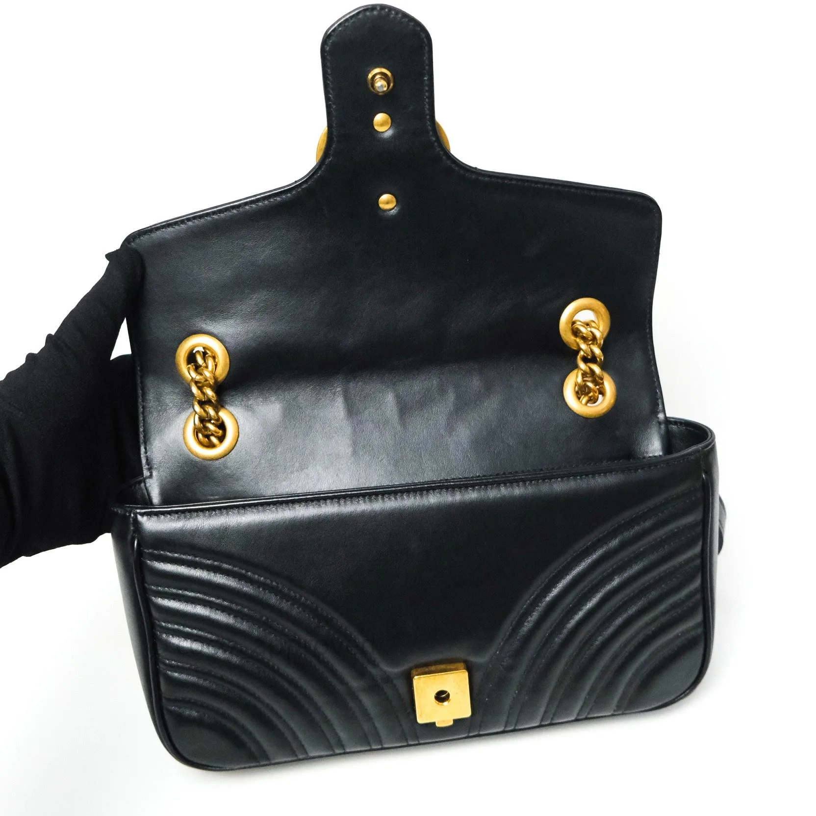 Gucci Small Marmont Black Calfskin Gold Hardware