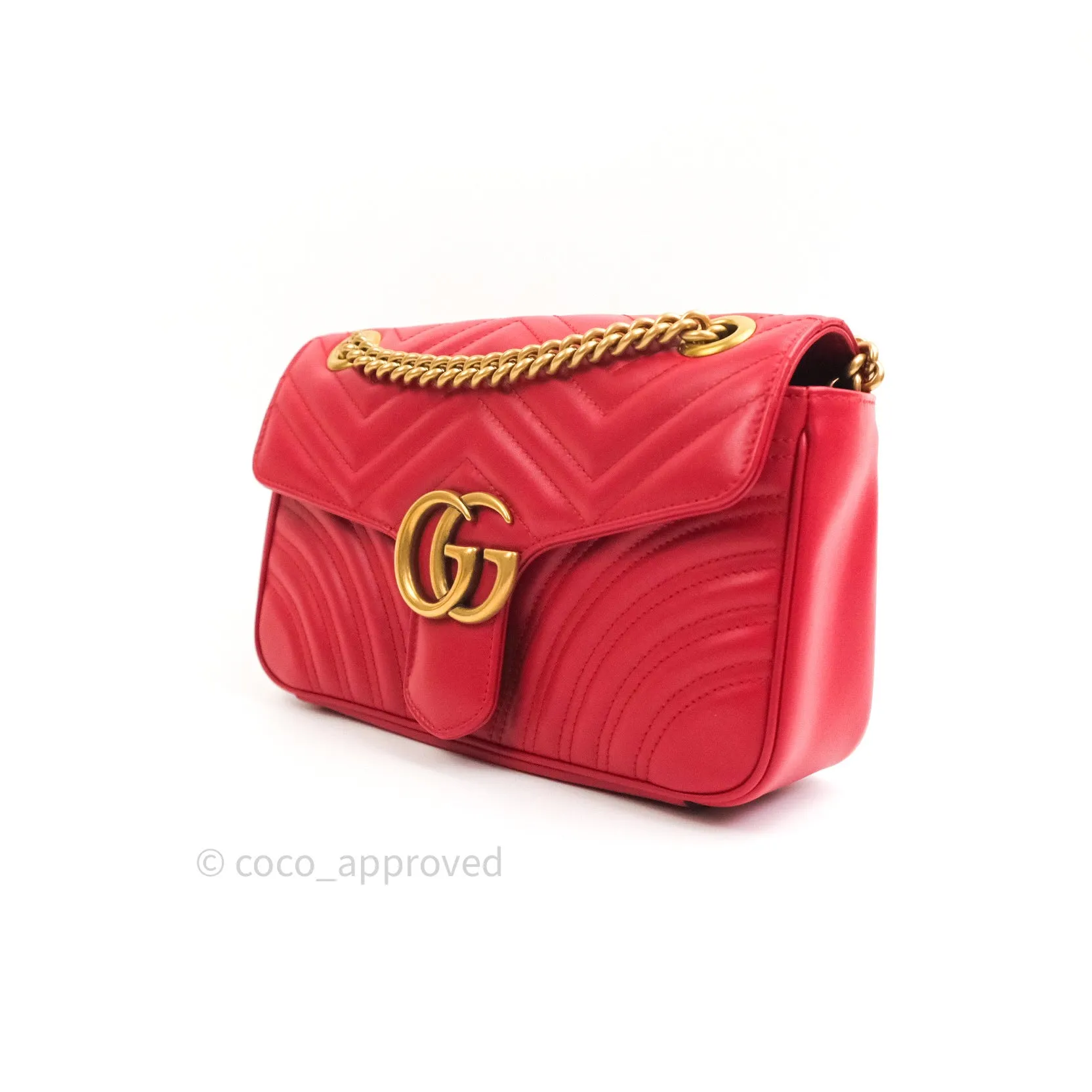 Gucci Small Marmont Red Calfskin Gold Hardware