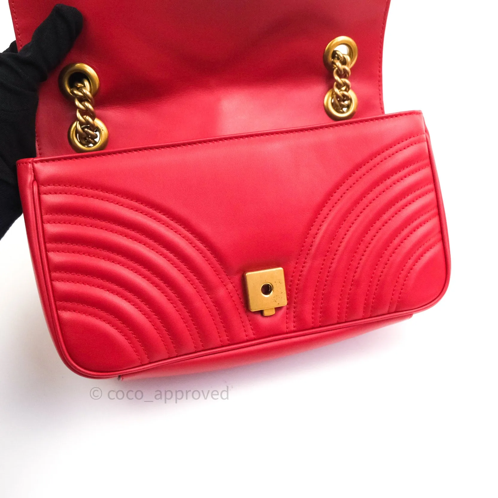 Gucci Small Marmont Red Calfskin Gold Hardware