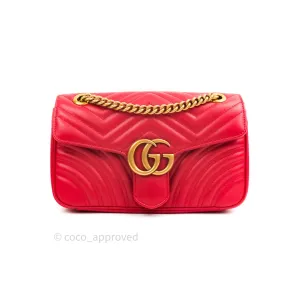 Gucci Small Marmont Red Calfskin Gold Hardware