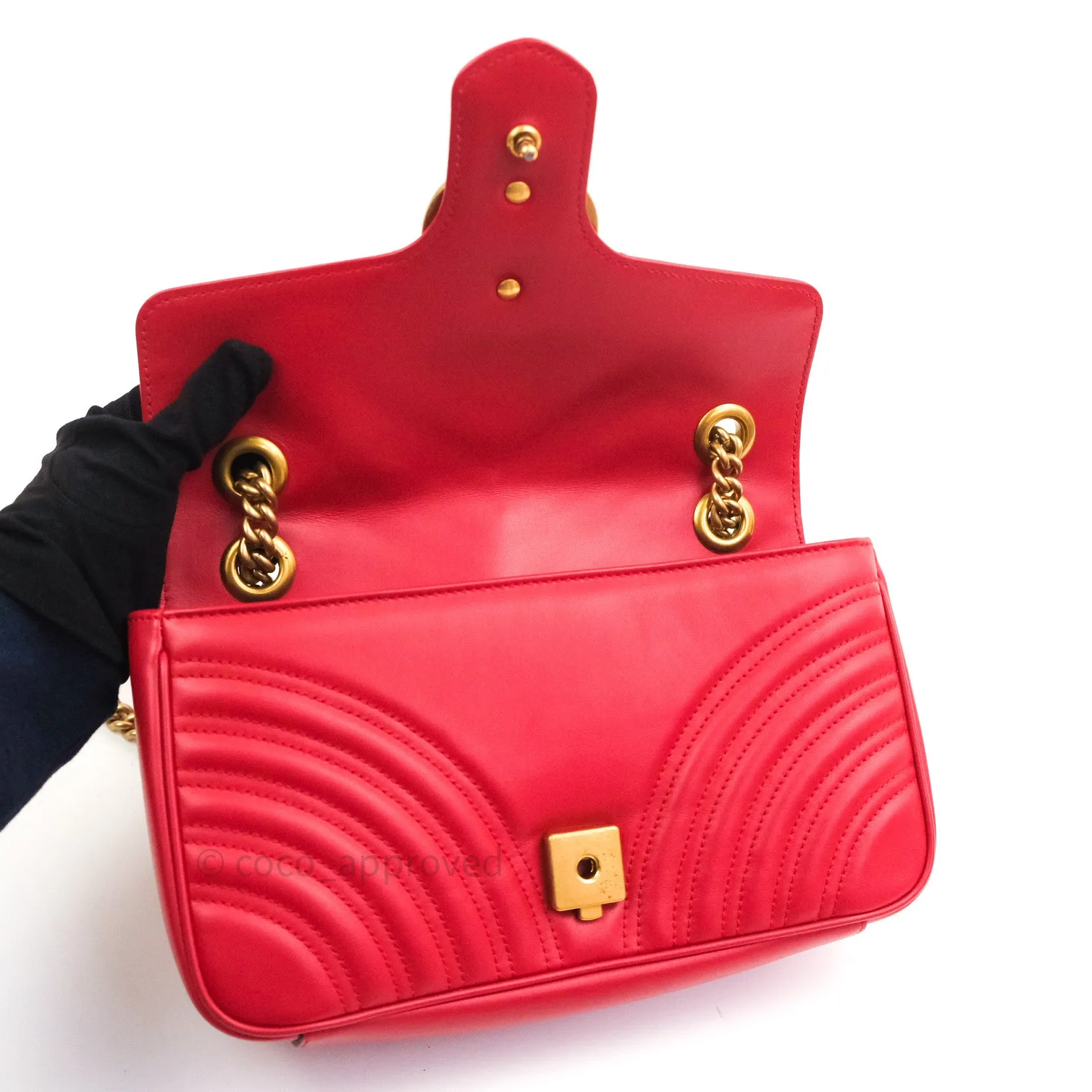 Gucci Small Marmont Red Calfskin Gold Hardware