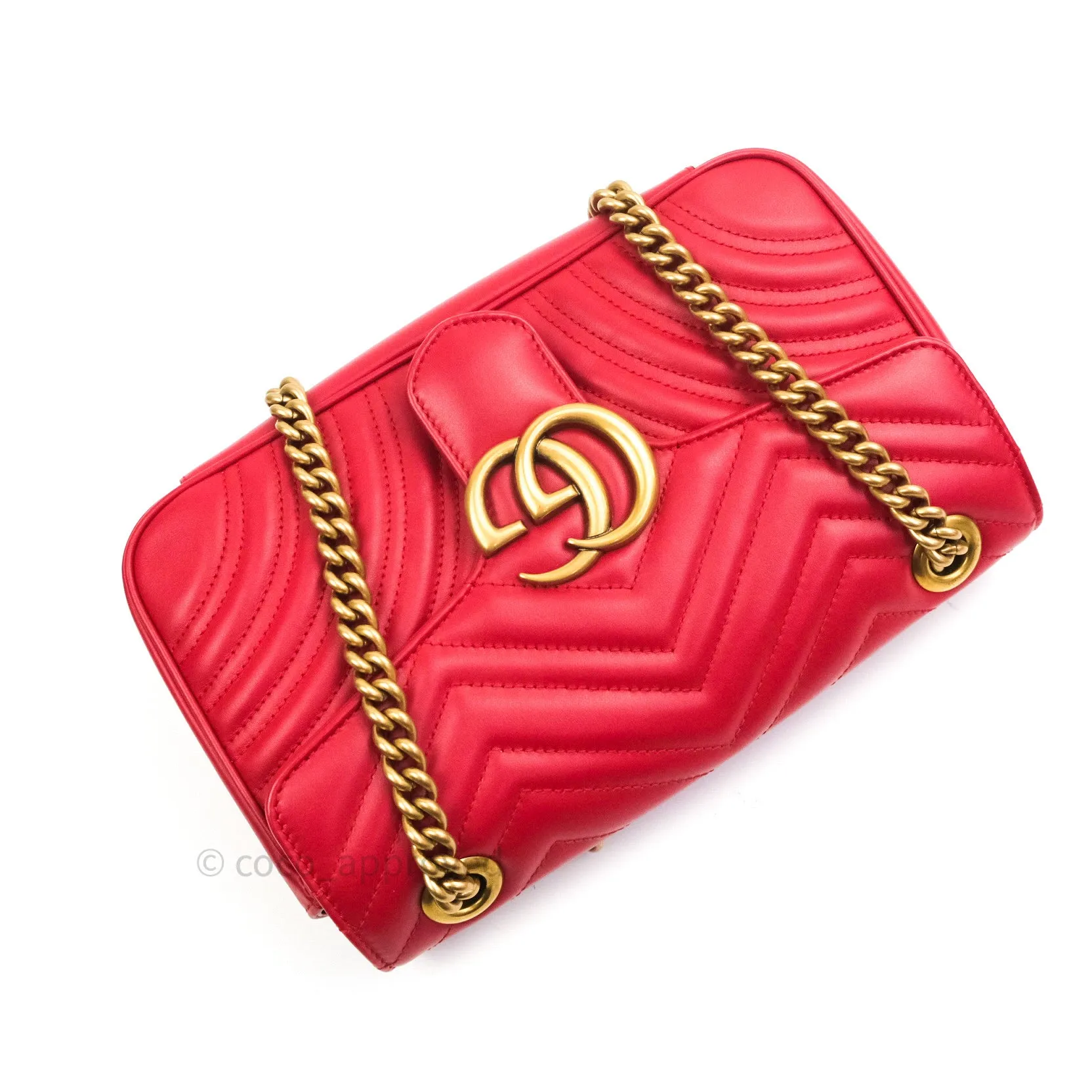 Gucci Small Marmont Red Calfskin Gold Hardware