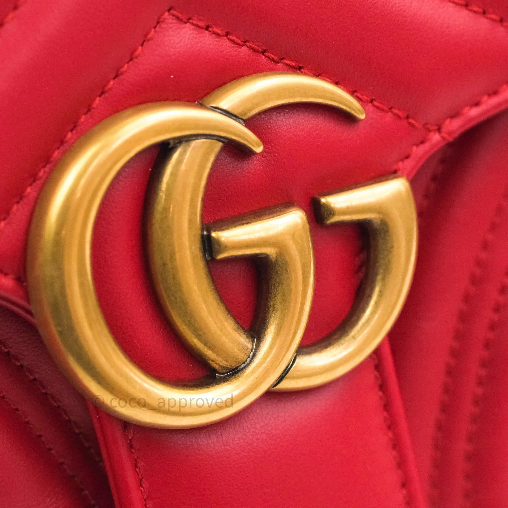 Gucci Small Marmont Red Calfskin Gold Hardware