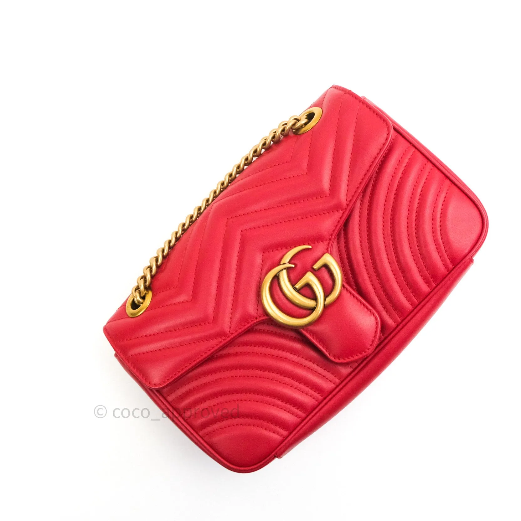 Gucci Small Marmont Red Calfskin Gold Hardware