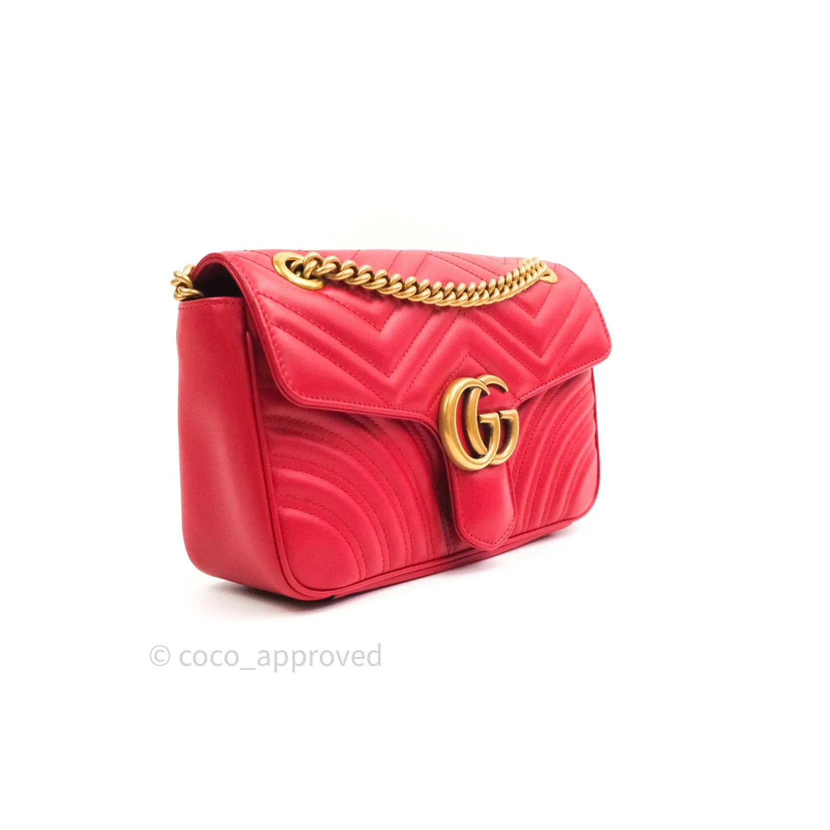 Gucci Small Marmont Red Calfskin Gold Hardware