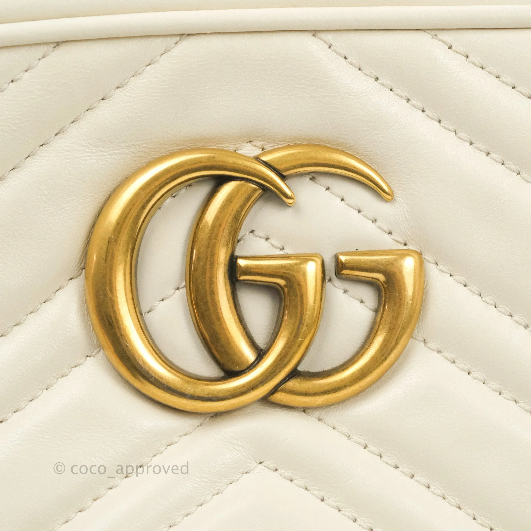 Gucci Small Matelasse GG Marmont Camera Bag White Calfskin Gold Hardware