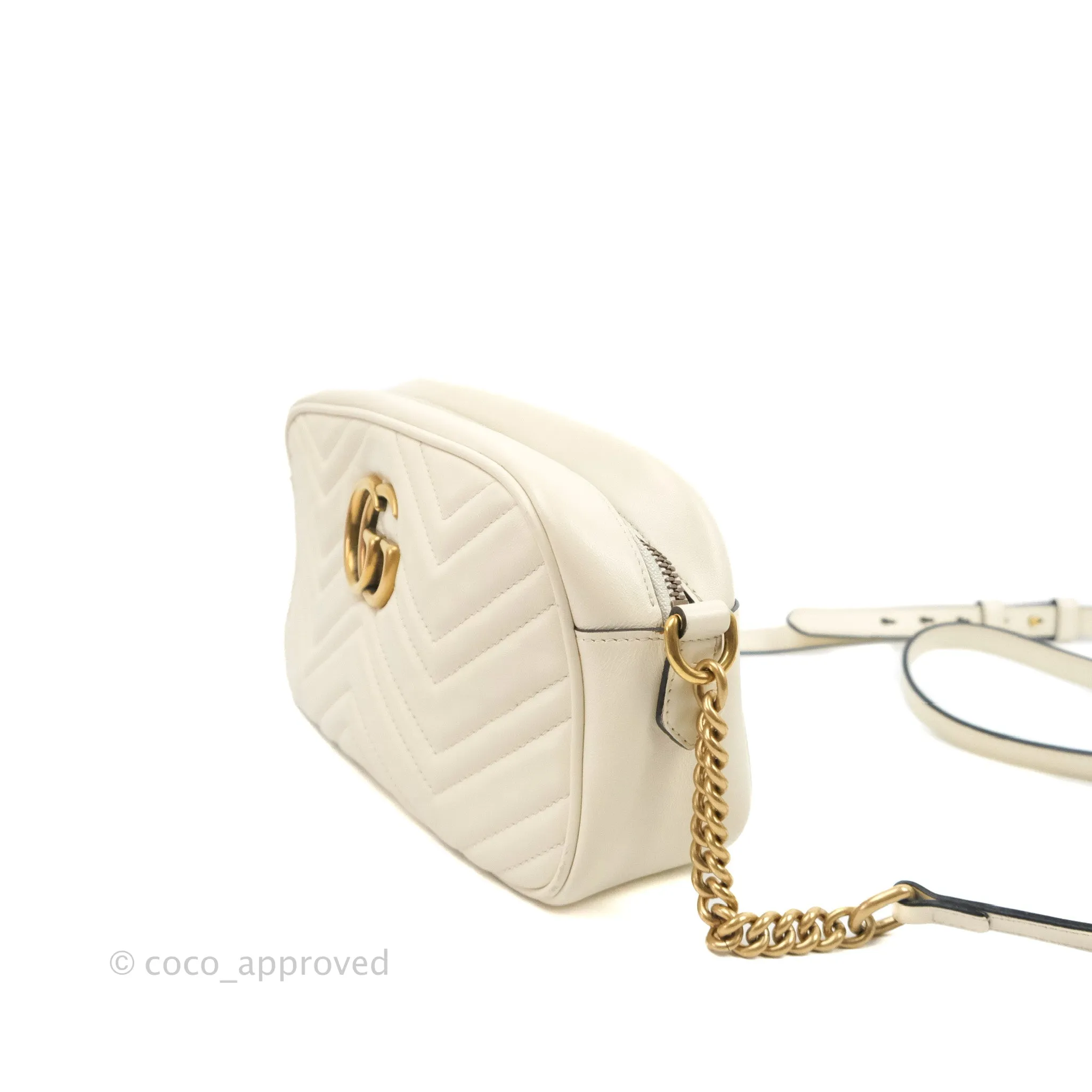 Gucci Small Matelasse GG Marmont Camera Bag White Calfskin Gold Hardware