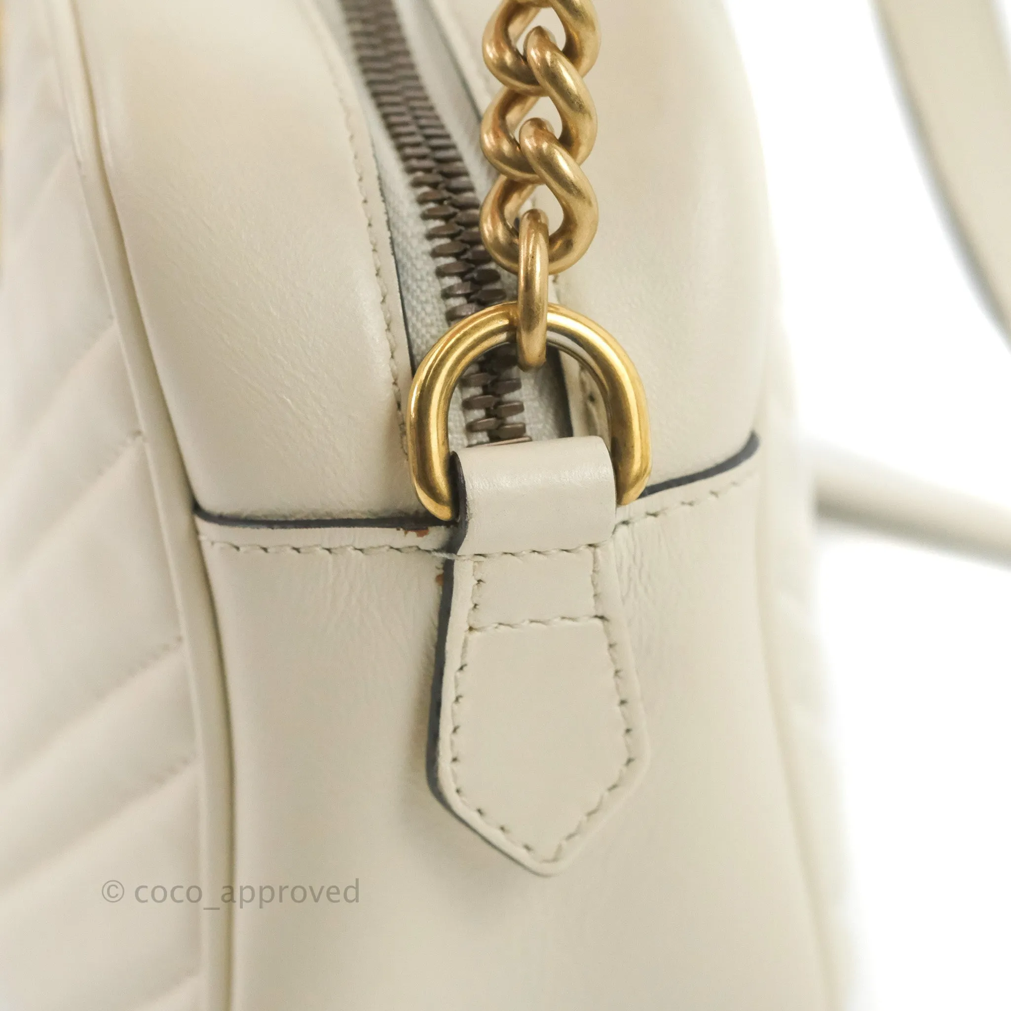 Gucci Small Matelasse GG Marmont Camera Bag White Calfskin Gold Hardware