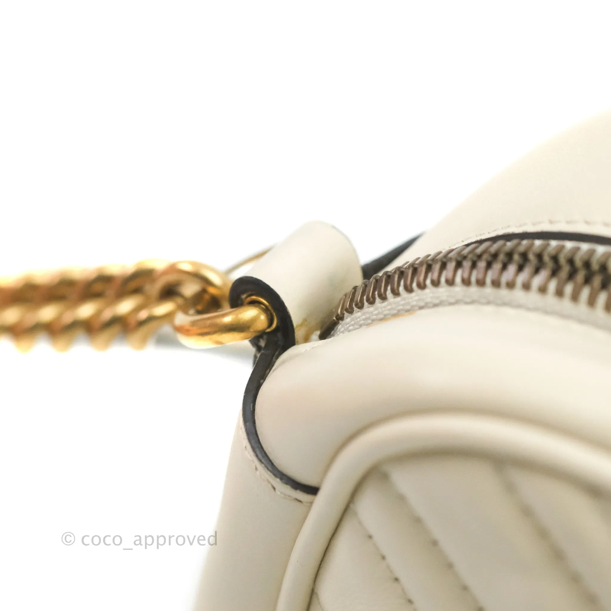 Gucci Small Matelasse GG Marmont Camera Bag White Calfskin Gold Hardware