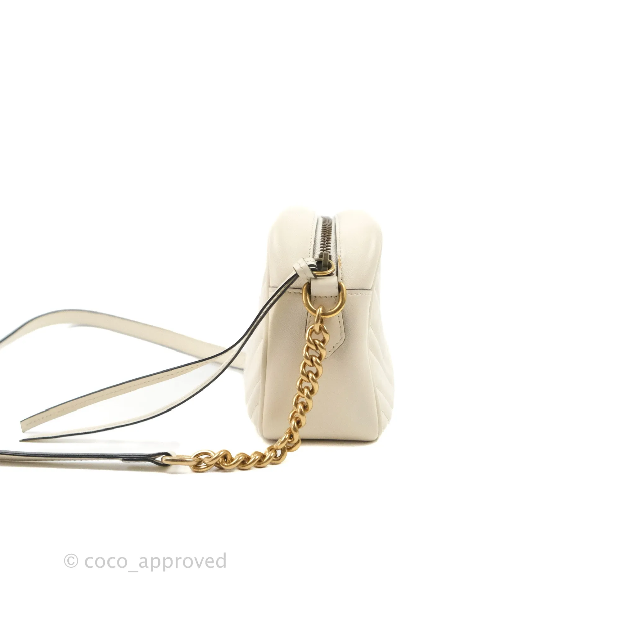 Gucci Small Matelasse GG Marmont Camera Bag White Calfskin Gold Hardware