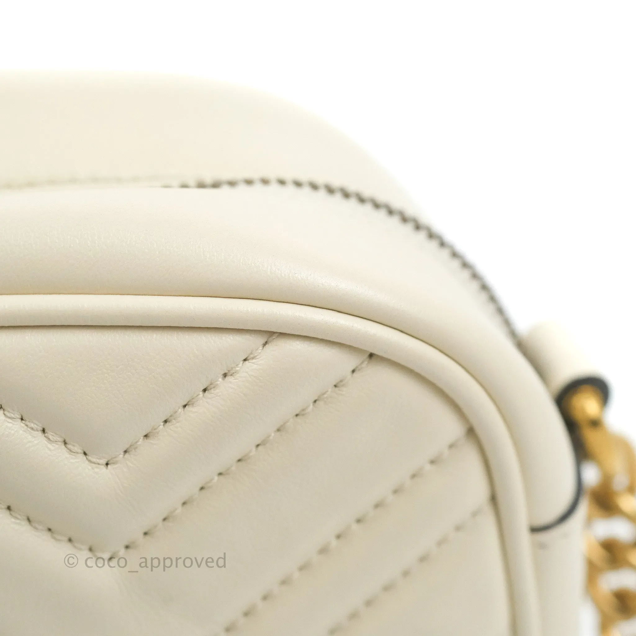 Gucci Small Matelasse GG Marmont Camera Bag White Calfskin Gold Hardware