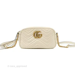 Gucci Small Matelasse GG Marmont Camera Bag White Calfskin Gold Hardware