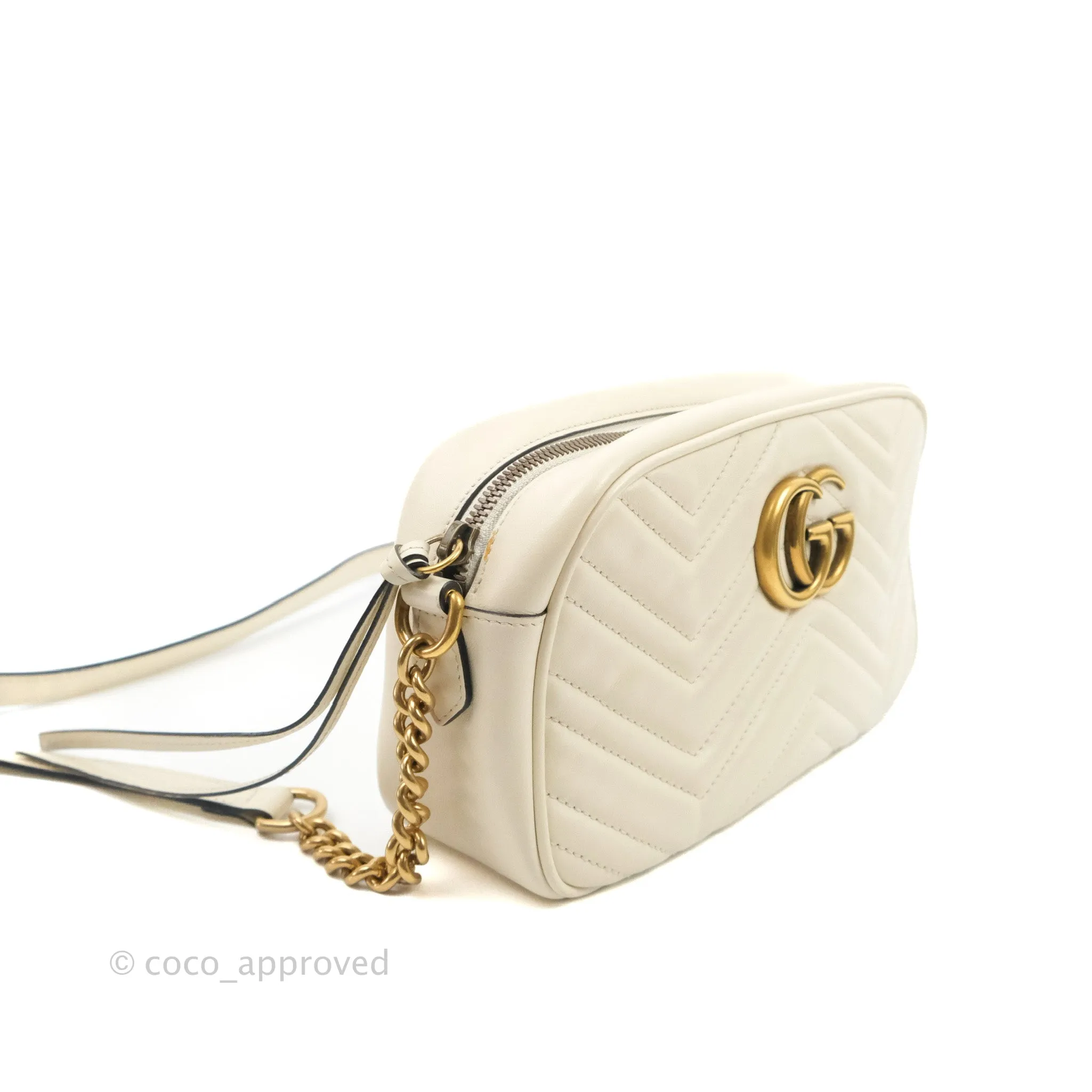 Gucci Small Matelasse GG Marmont Camera Bag White Calfskin Gold Hardware