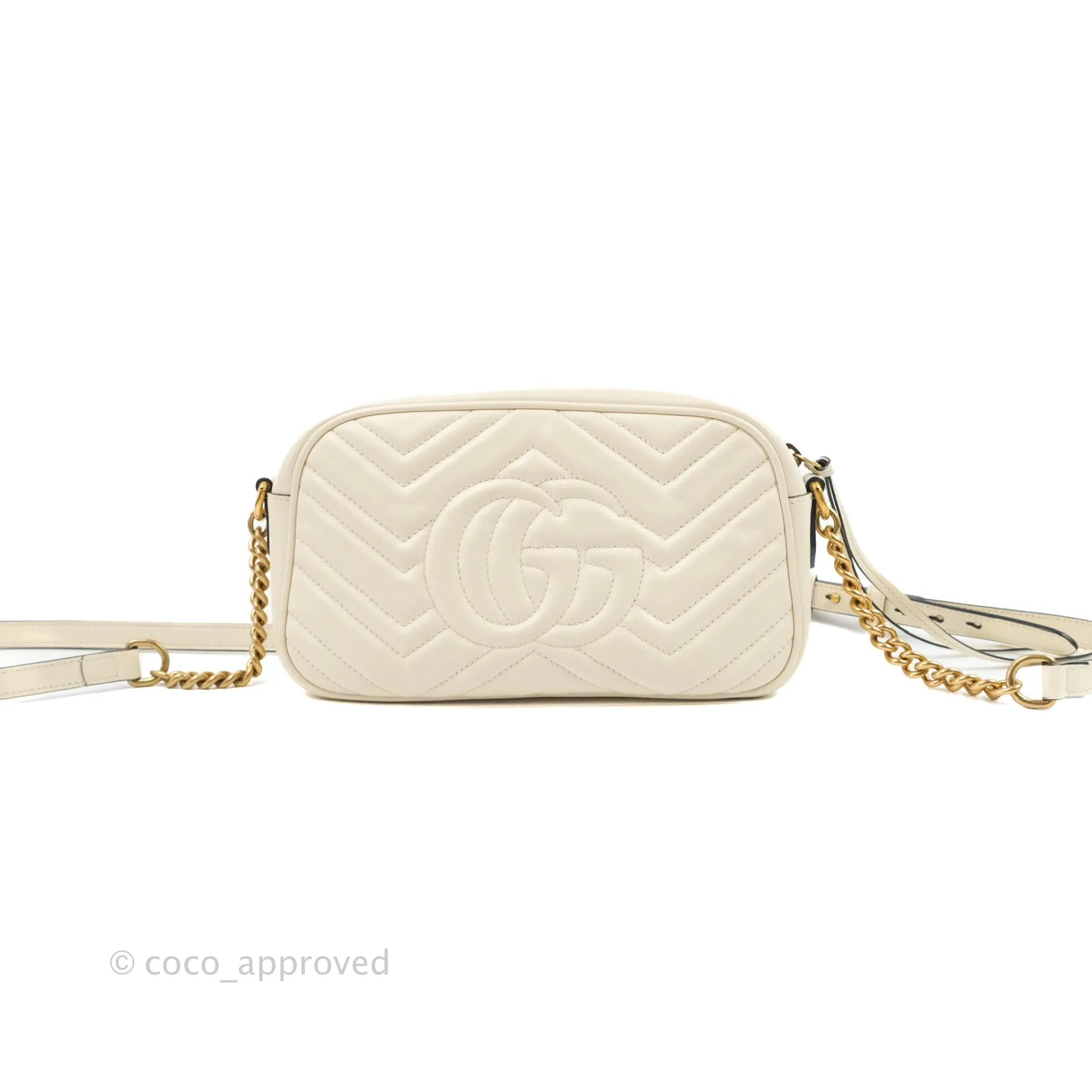 Gucci Small Matelasse GG Marmont Camera Bag White Calfskin Gold Hardware