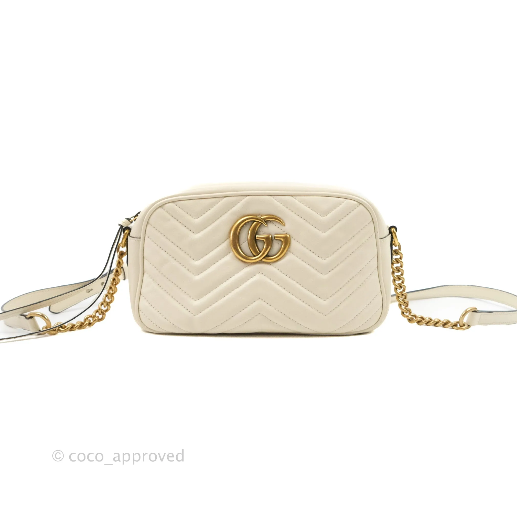 Gucci Small Matelasse GG Marmont Camera Bag White Calfskin Gold Hardware