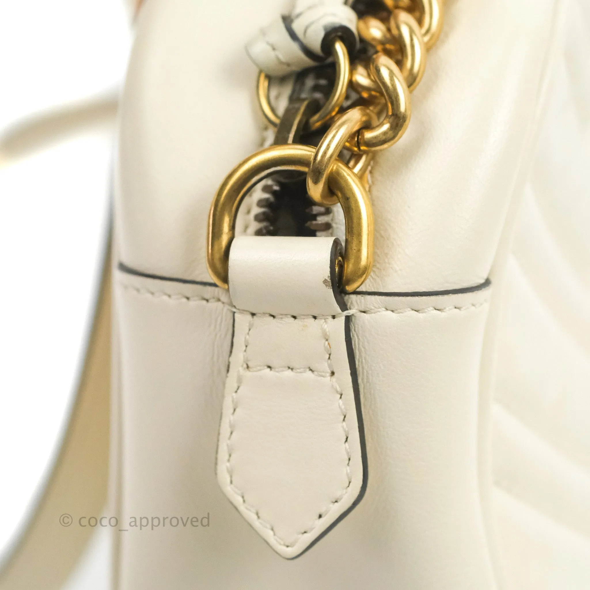 Gucci Small Matelasse GG Marmont Camera Bag White Calfskin Gold Hardware