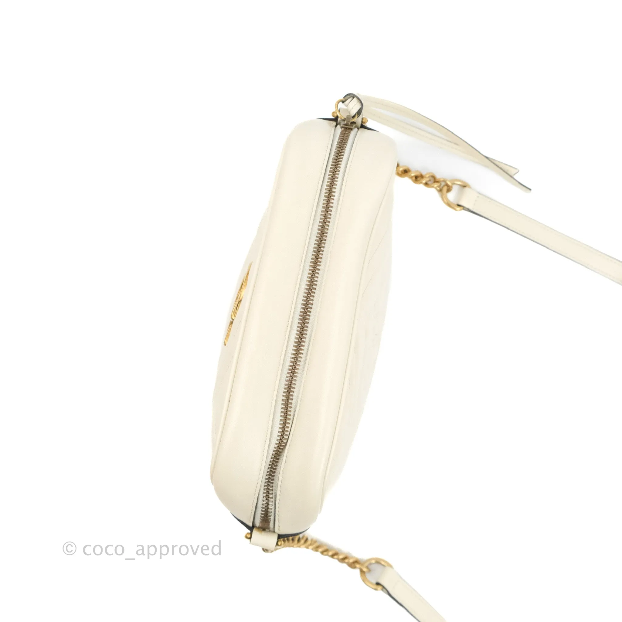 Gucci Small Matelasse GG Marmont Camera Bag White Calfskin Gold Hardware