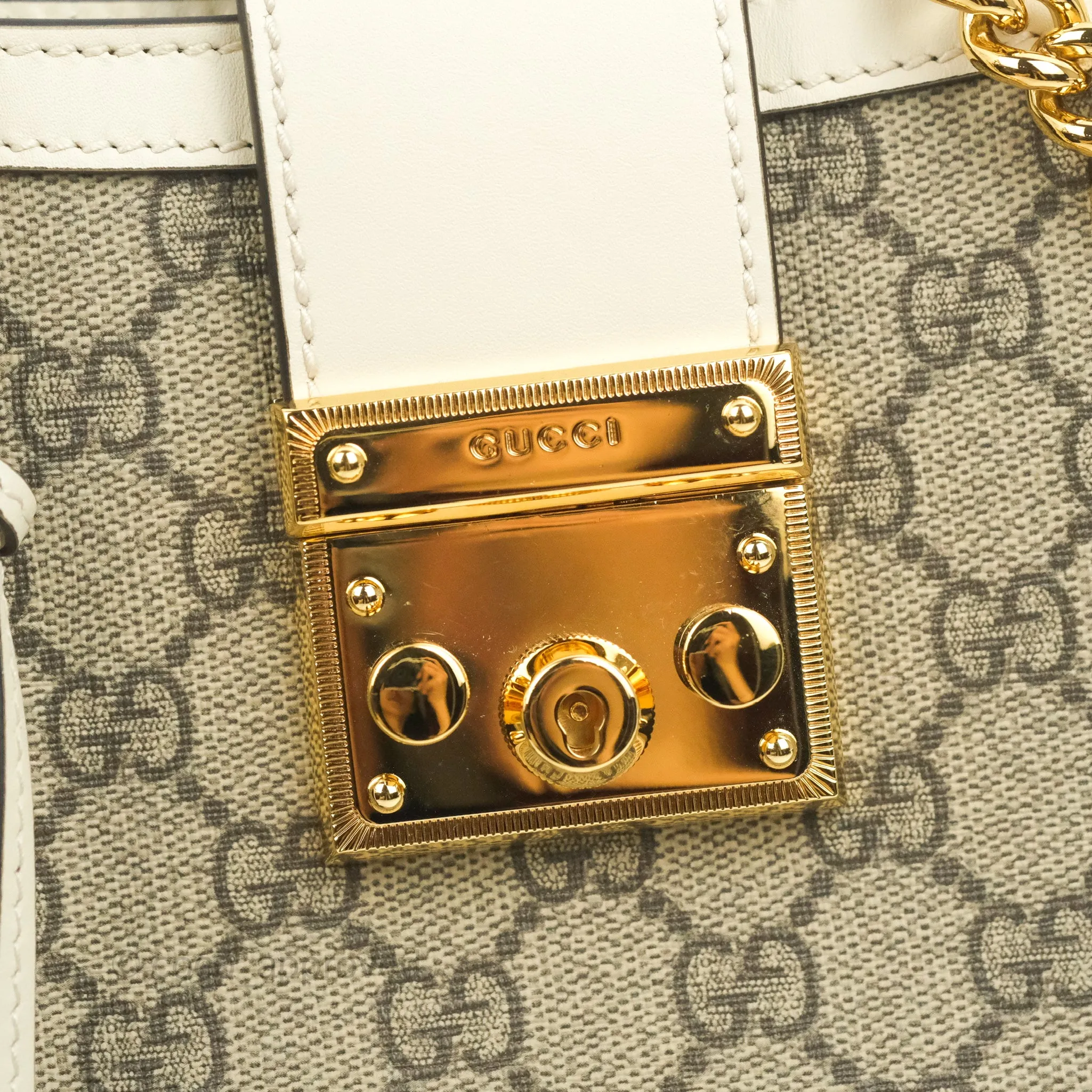 Gucci Small Padlock Shoulder Bag GG Supreme Canvas White