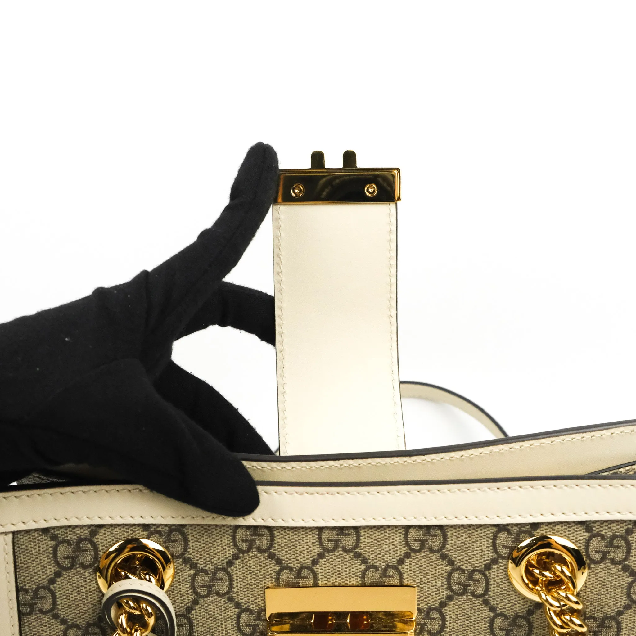 Gucci Small Padlock Shoulder Bag GG Supreme Canvas White