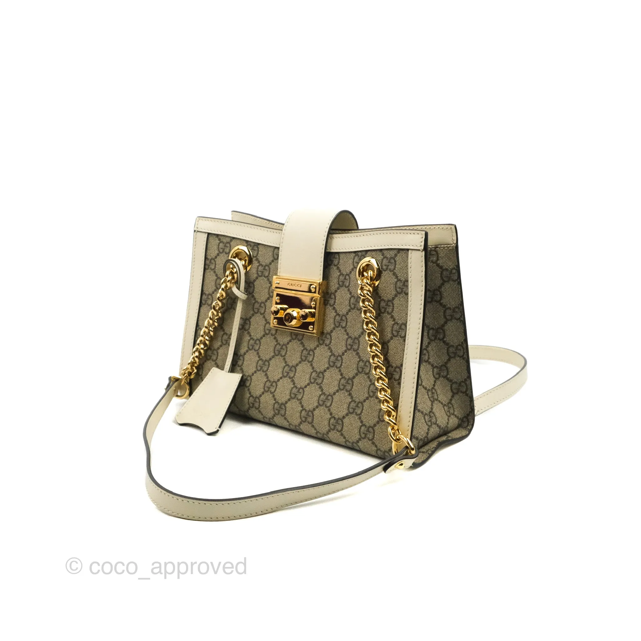 Gucci Small Padlock Shoulder Bag GG Supreme Canvas White