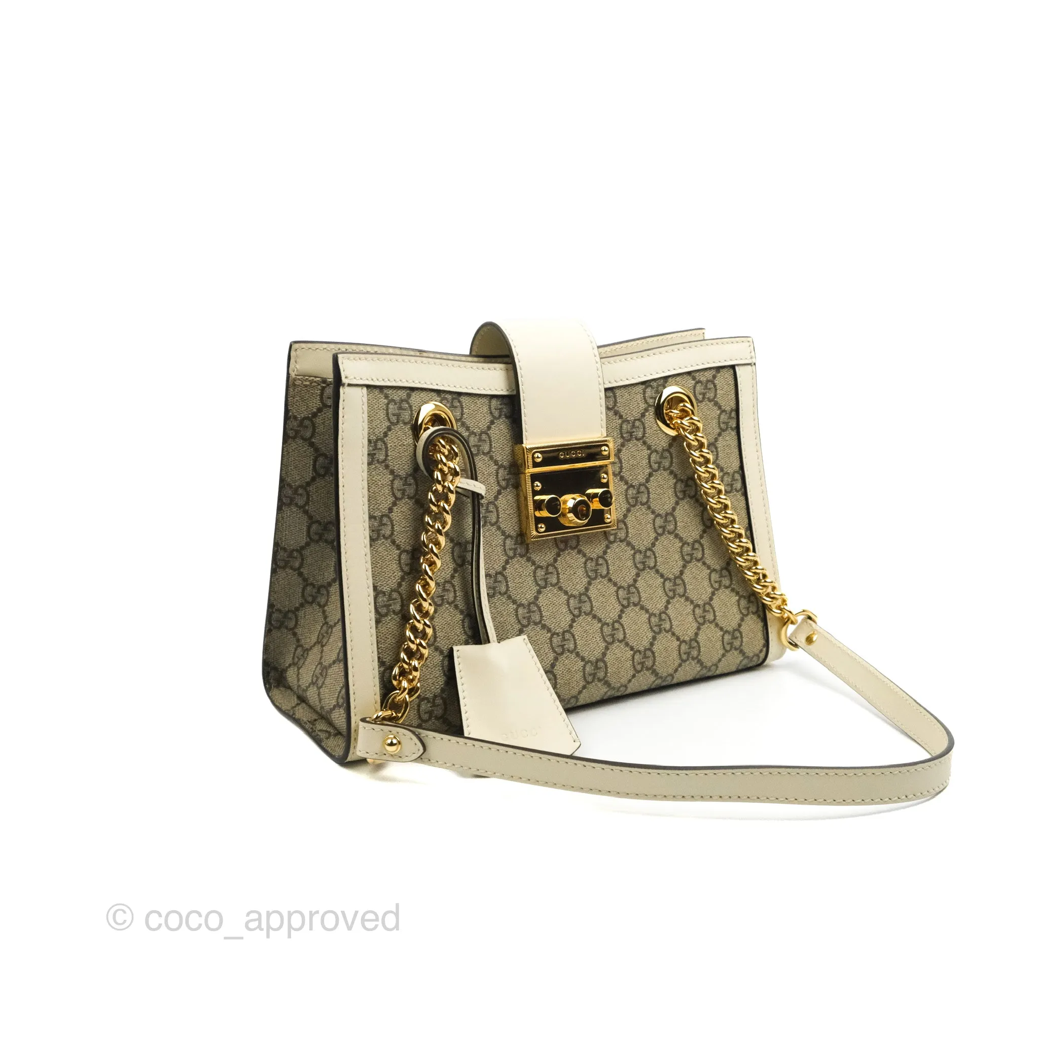 Gucci Small Padlock Shoulder Bag GG Supreme Canvas White