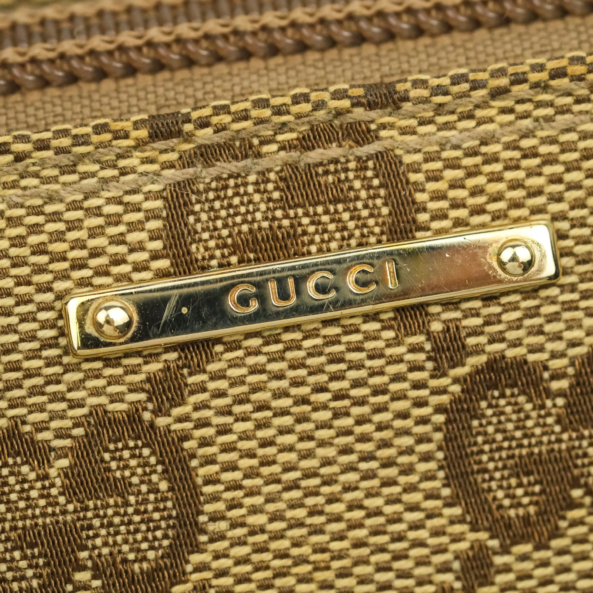 Gucci Vintage GG Canvas Green Leather Boat Pochette