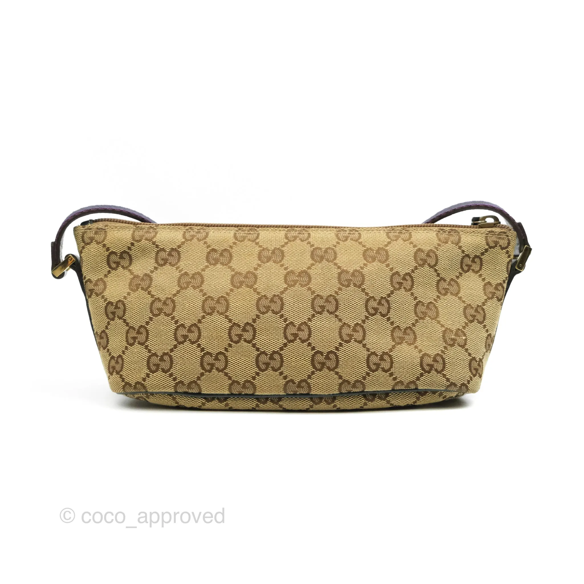 Gucci Vintage GG Canvas Green Leather Boat Pochette