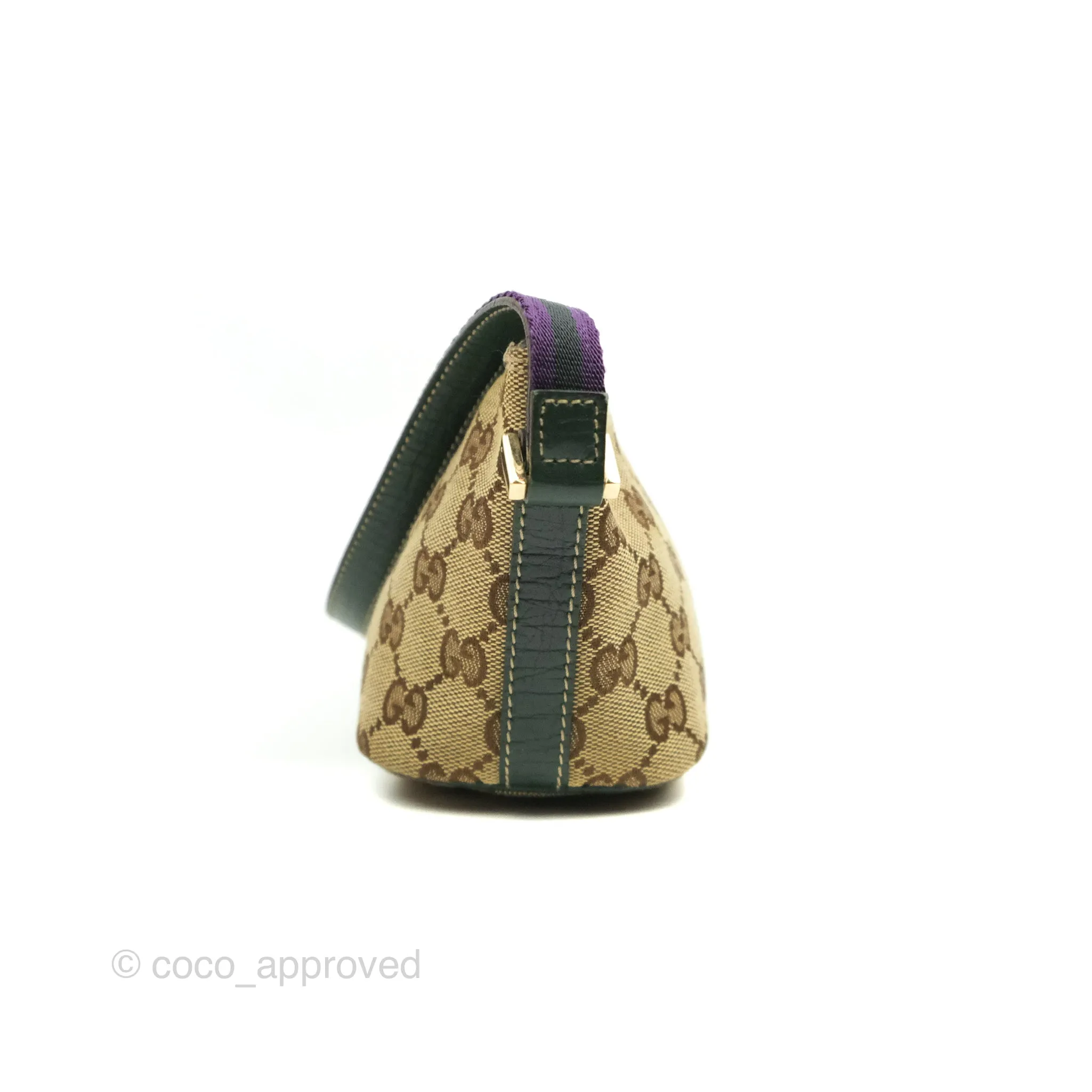 Gucci Vintage GG Canvas Green Leather Boat Pochette
