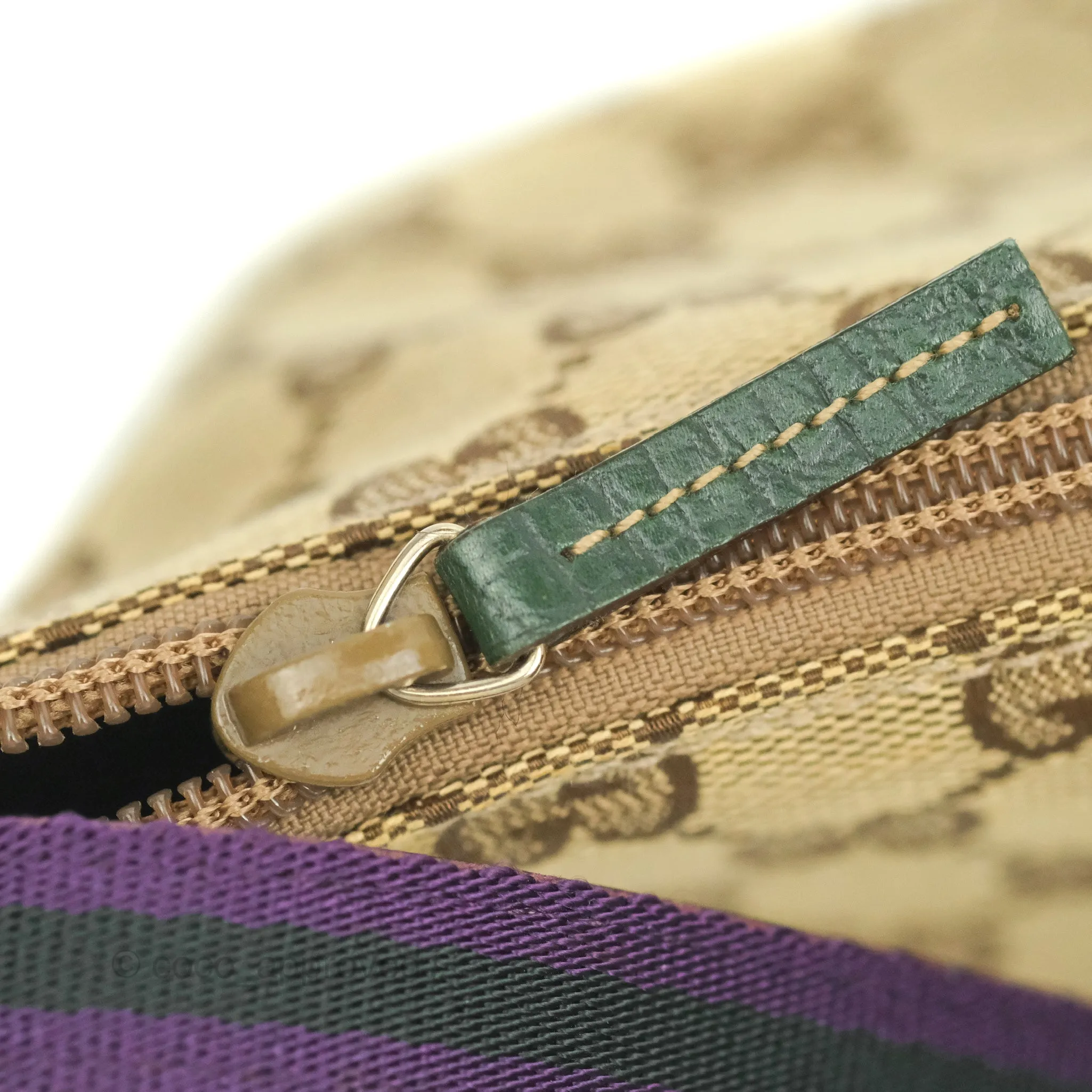 Gucci Vintage GG Canvas Green Leather Boat Pochette