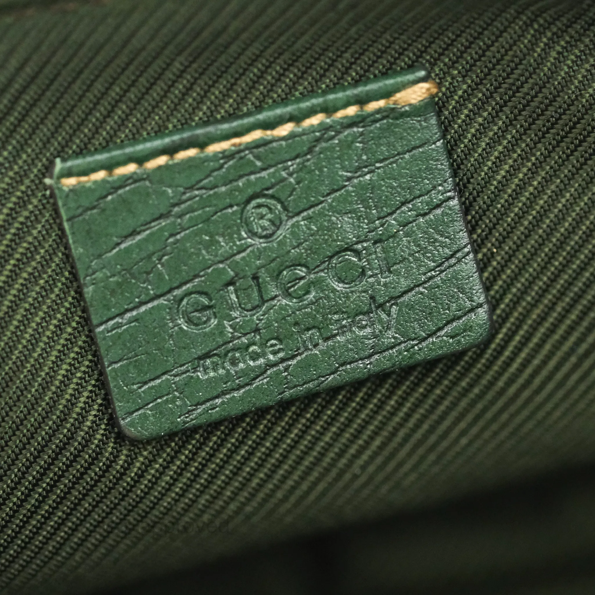 Gucci Vintage GG Canvas Green Leather Boat Pochette