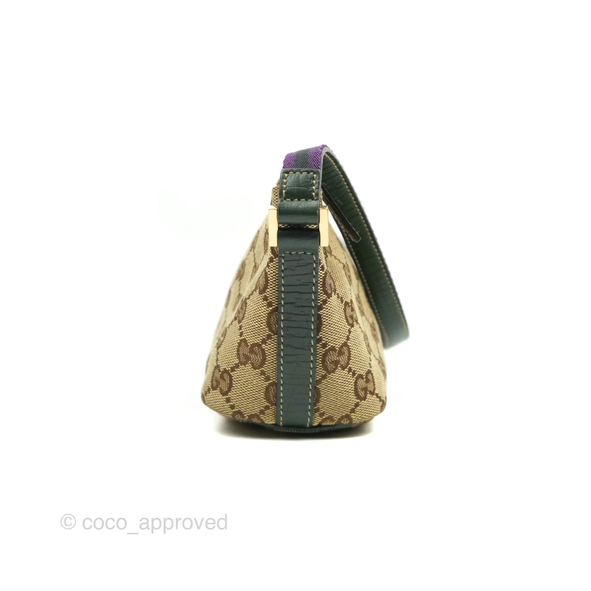 Gucci Vintage GG Canvas Green Leather Boat Pochette