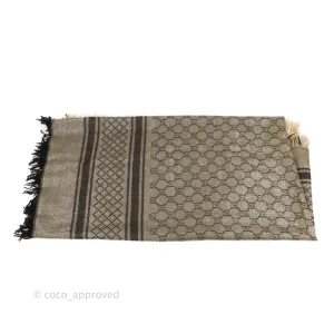 Gucci Wool Silk Monogram Fringe Scarf Brown