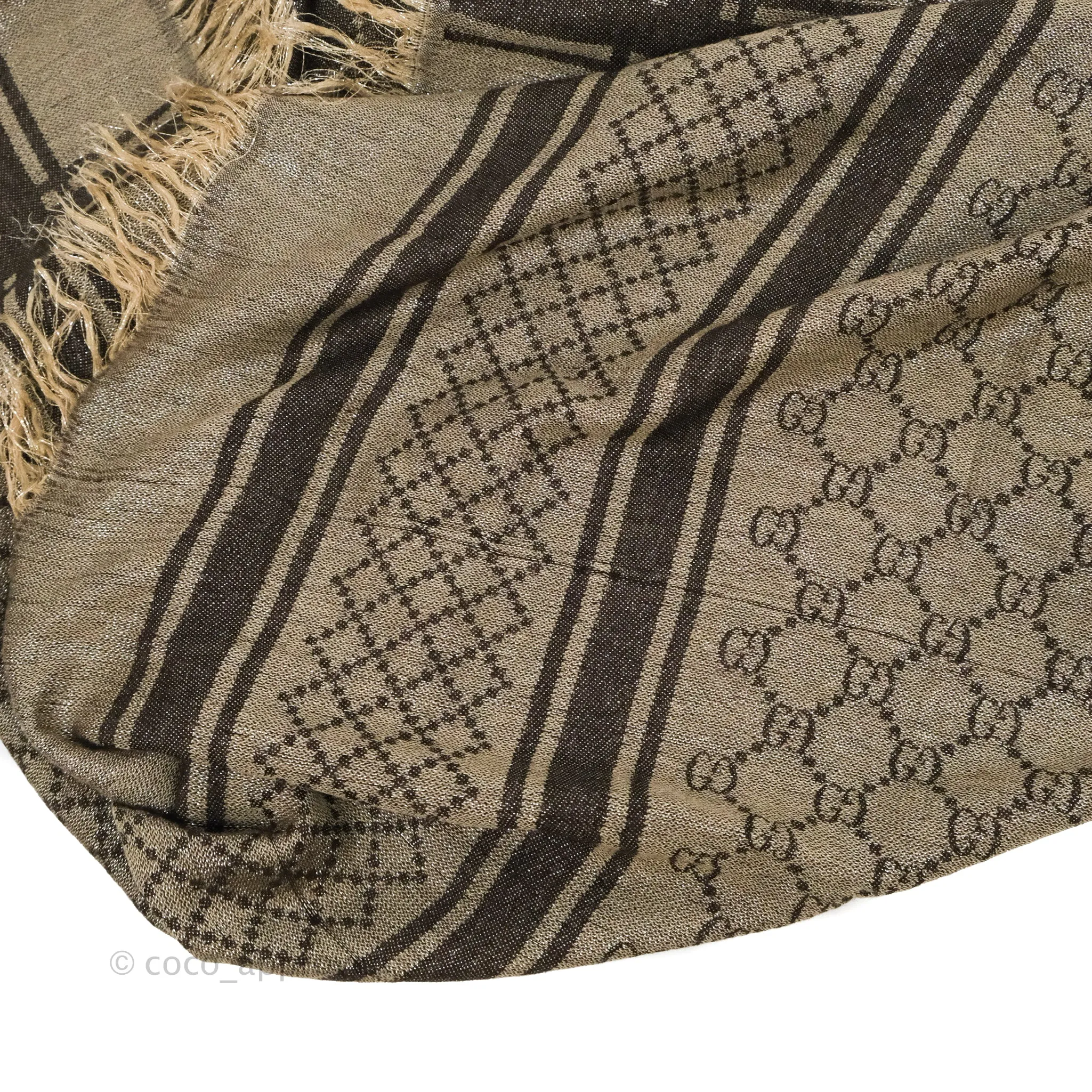 Gucci Wool Silk Monogram Fringe Scarf Brown