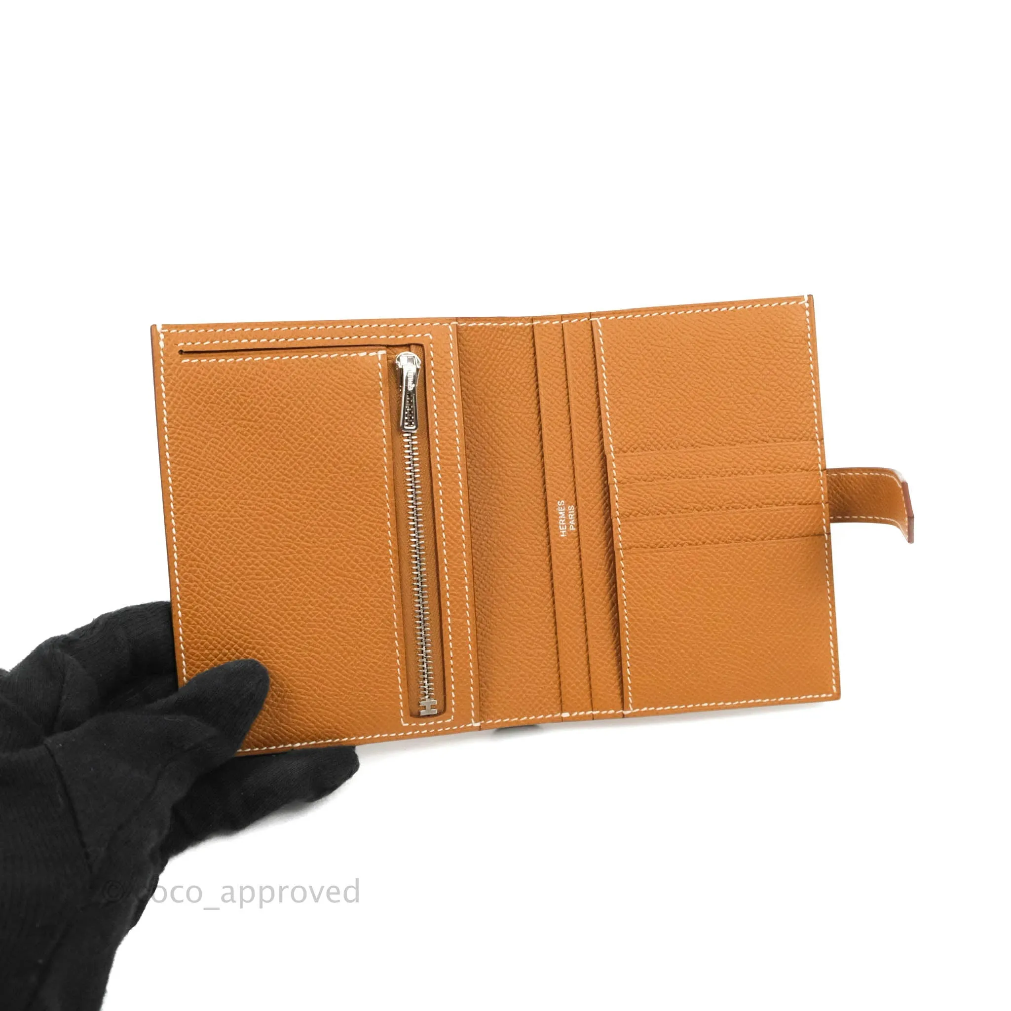 Hermes Bearn Card Holder Gold Epsom Palladium Hardware