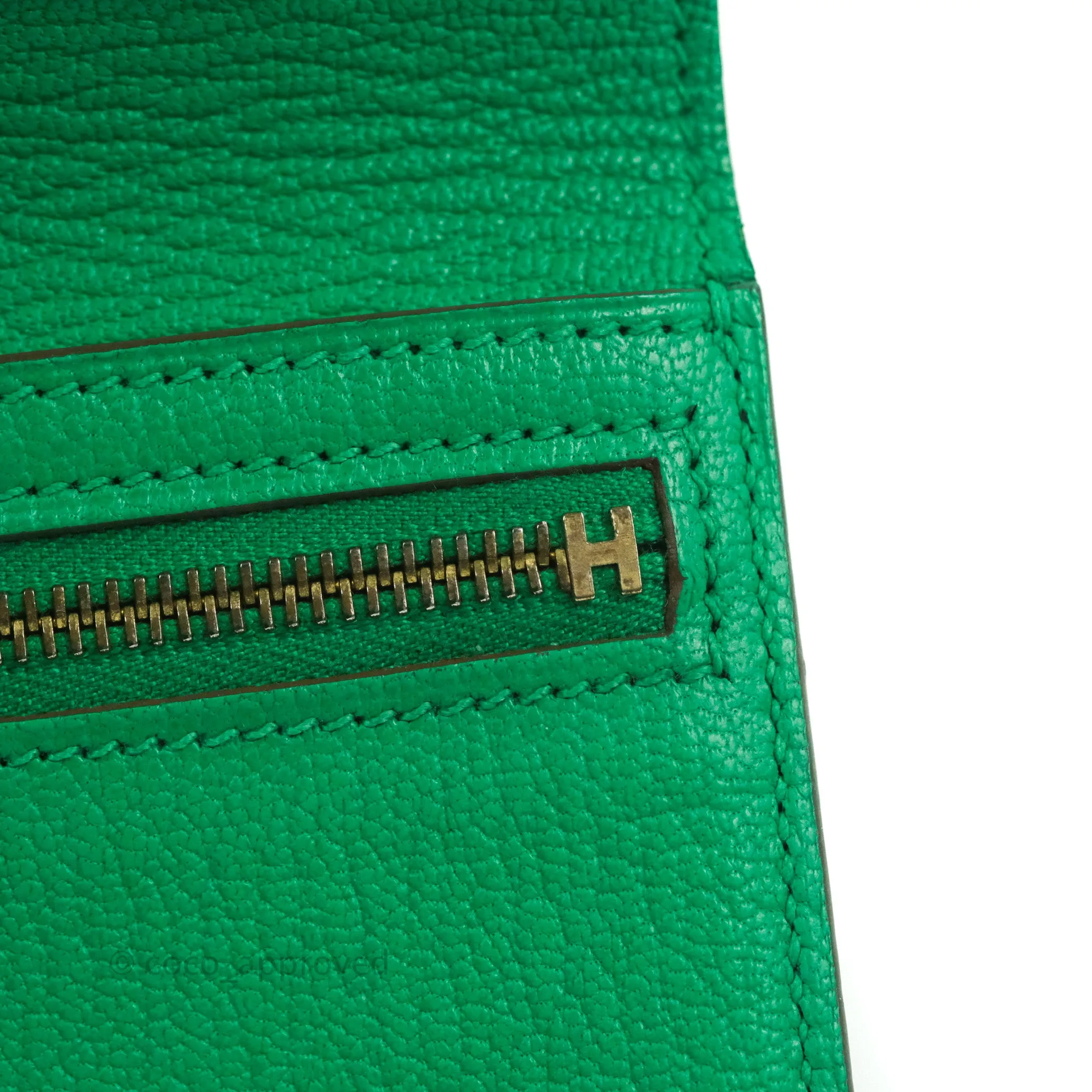 Hermes Bearn Wallet Green Chevre Mysore Gold Hardware