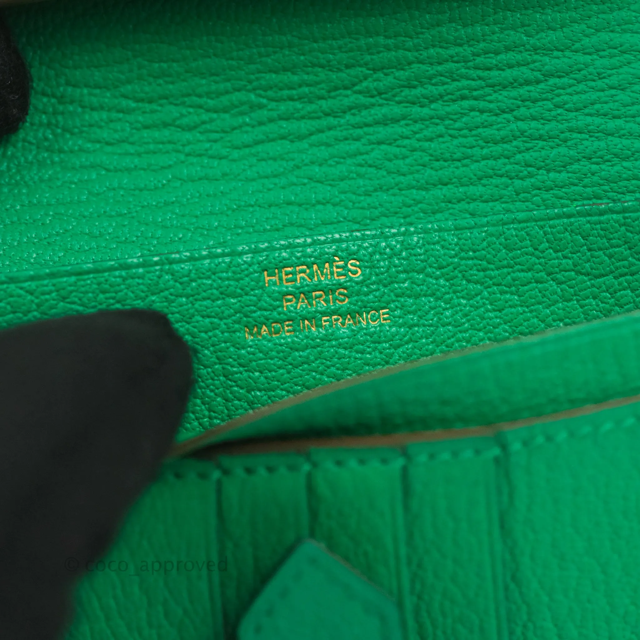 Hermes Bearn Wallet Green Chevre Mysore Gold Hardware
