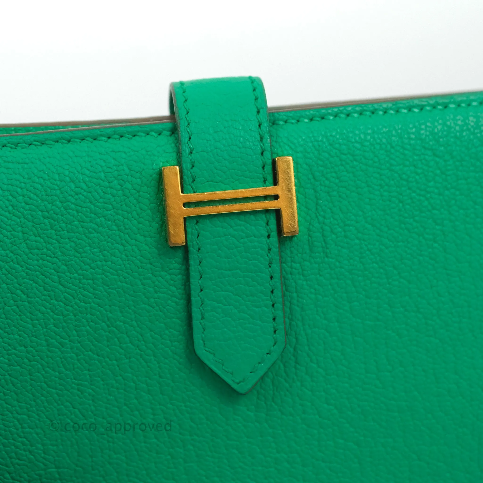 Hermes Bearn Wallet Green Chevre Mysore Gold Hardware