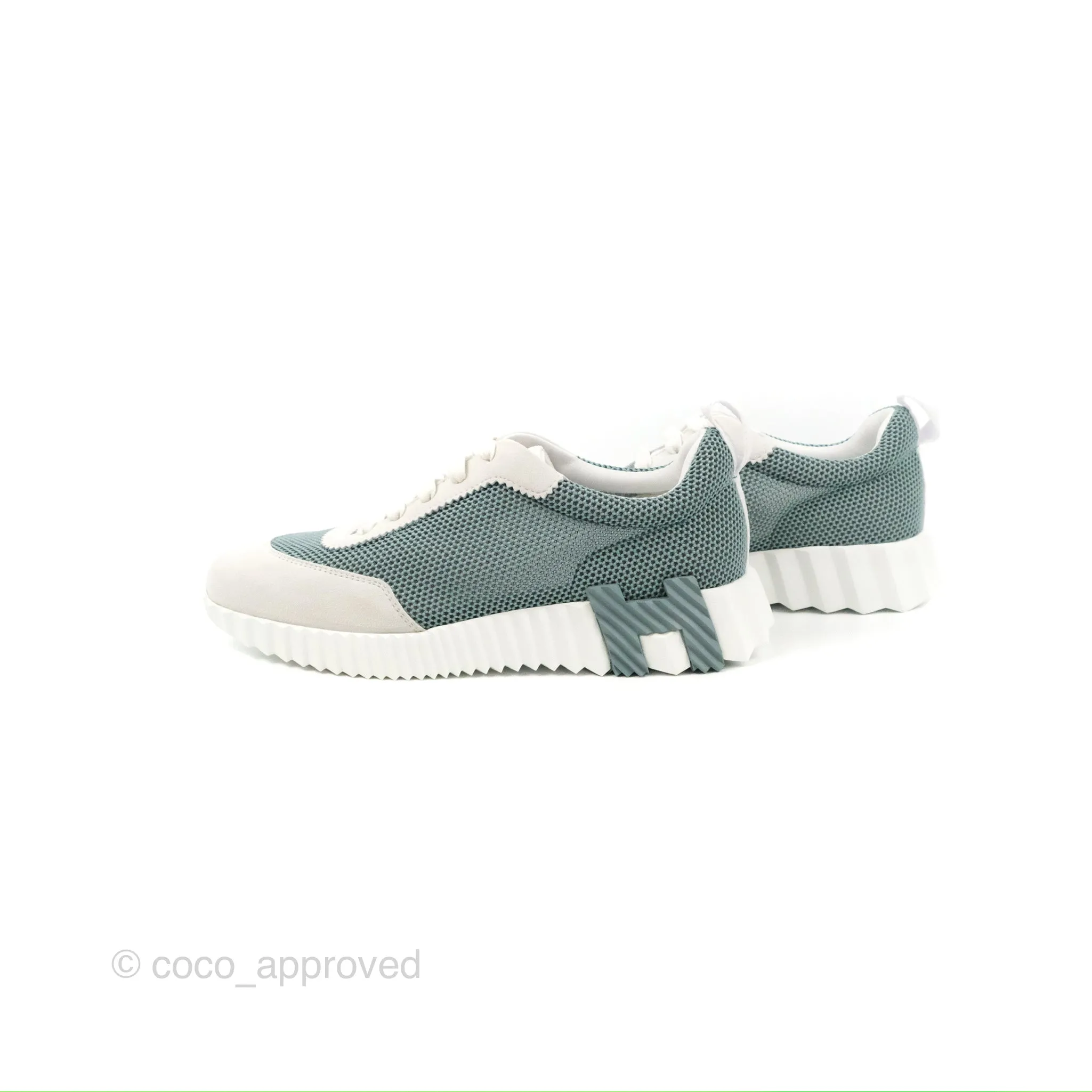 Hermes Bouncing Sneaker Vert D'eau/White Size 38